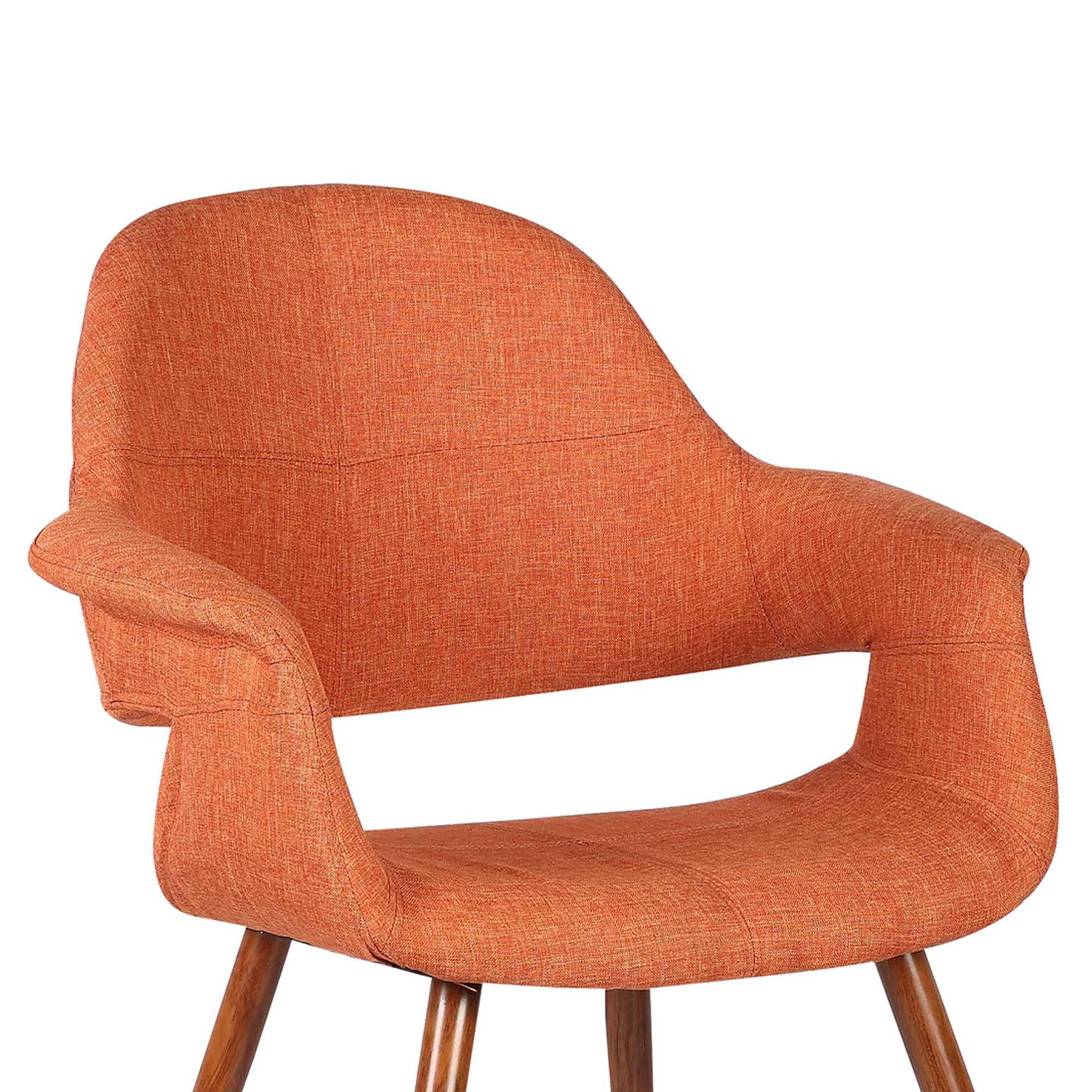 Phoebe Mid-Century Dining Chair in Walnut Finish and Orange Fabric - Image 5