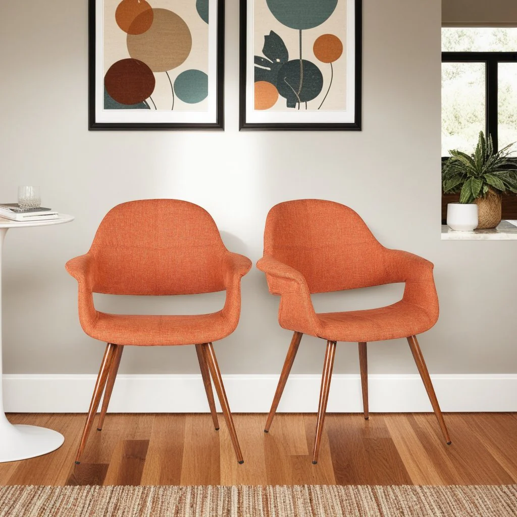 Phoebe Mid-Century Dining Chair in Walnut Finish and Orange Fabric - Image 9