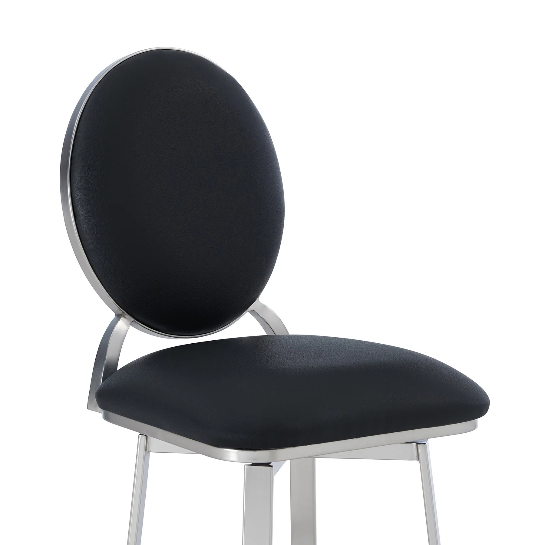 Pia Contemporary 26" Counter Height Barstool in Brushed Stainless Steel Finish and Black Faux Leather - Image 4