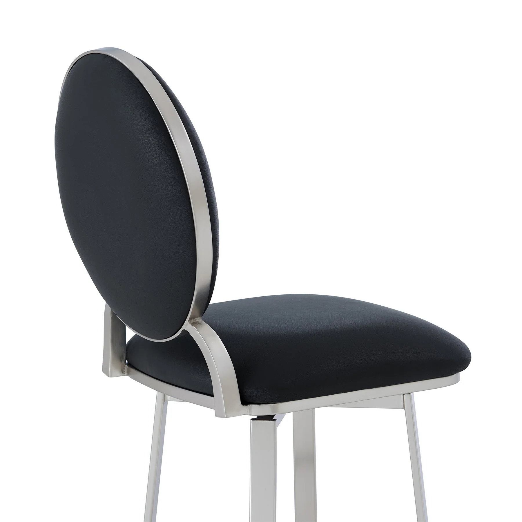 Pia Contemporary 26" Counter Height Barstool in Brushed Stainless Steel Finish and Black Faux Leather - Image 5