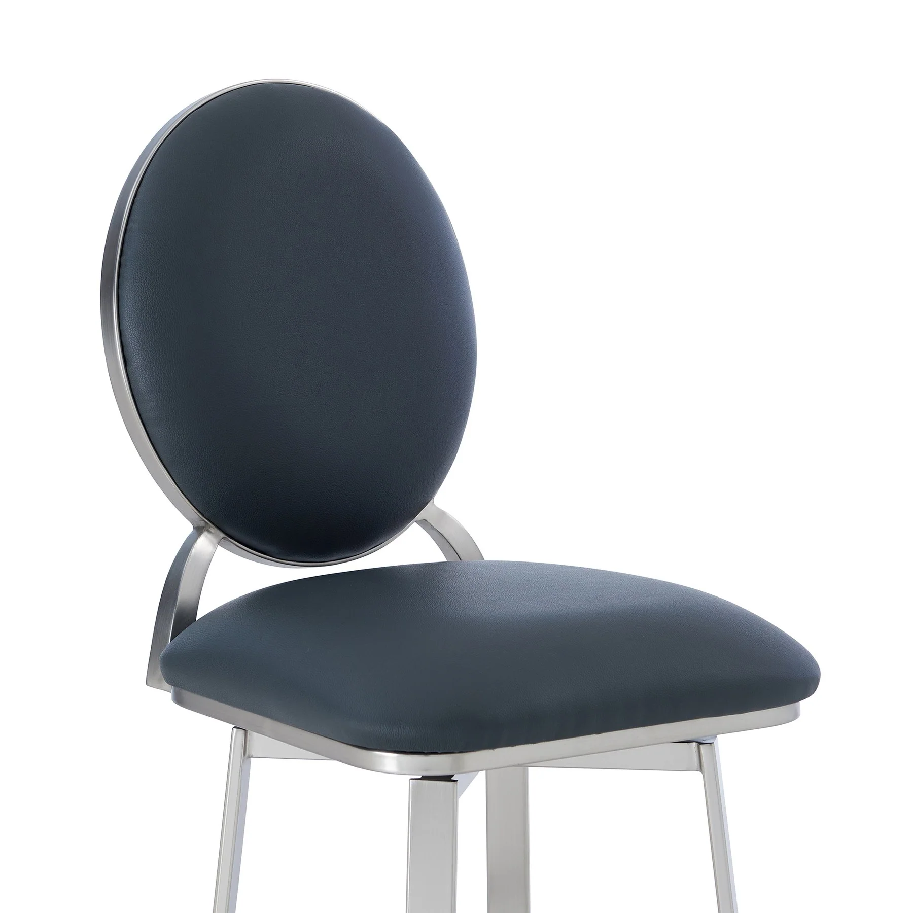 Pia Contemporary 26" Counter Height Barstool in Brushed Stainless Steel Finish and Gray Faux Leather - Image 4
