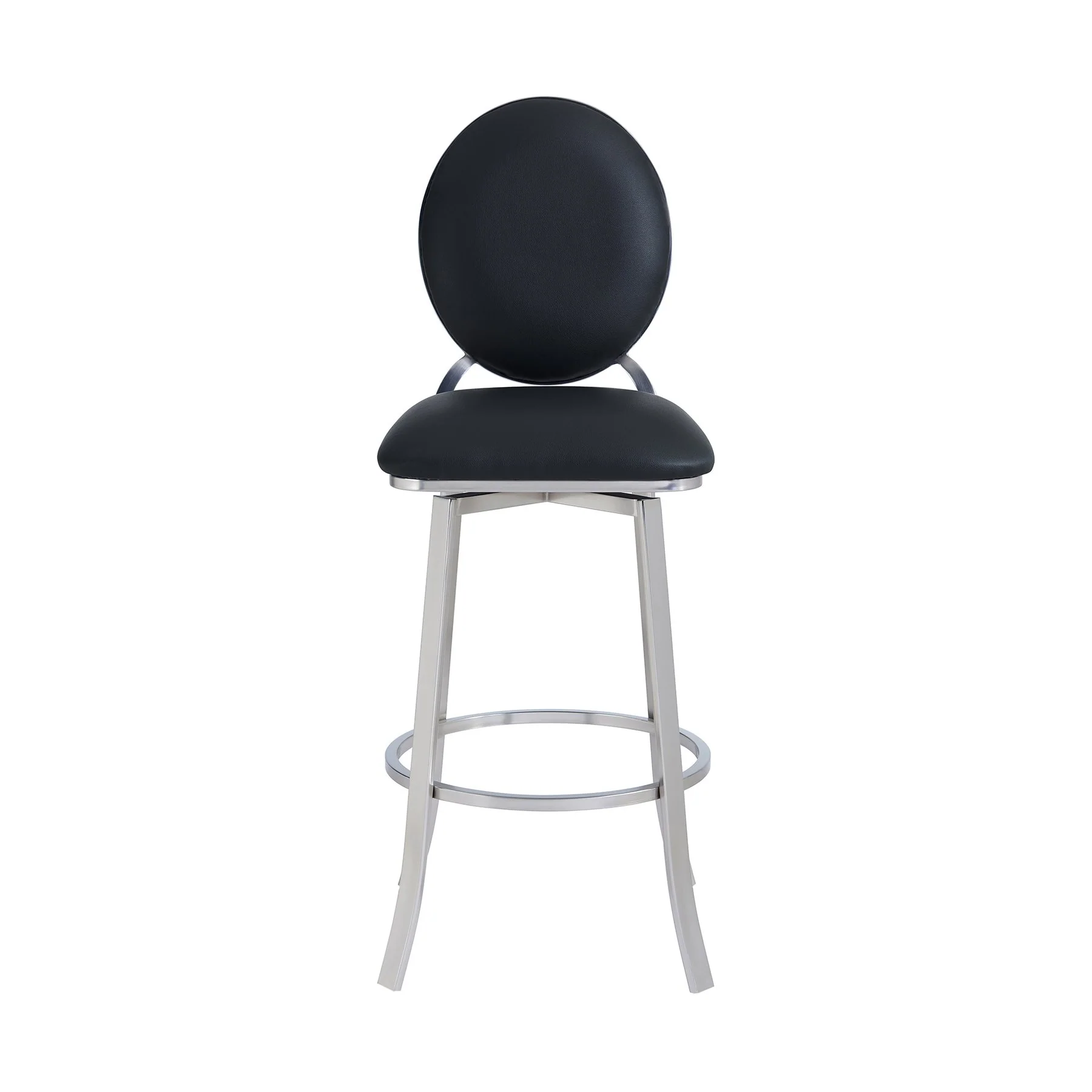 Pia Contemporary 30" Bar Height Barstool in Brushed Stainless Steel Finish and Black Faux Leather - Image 2