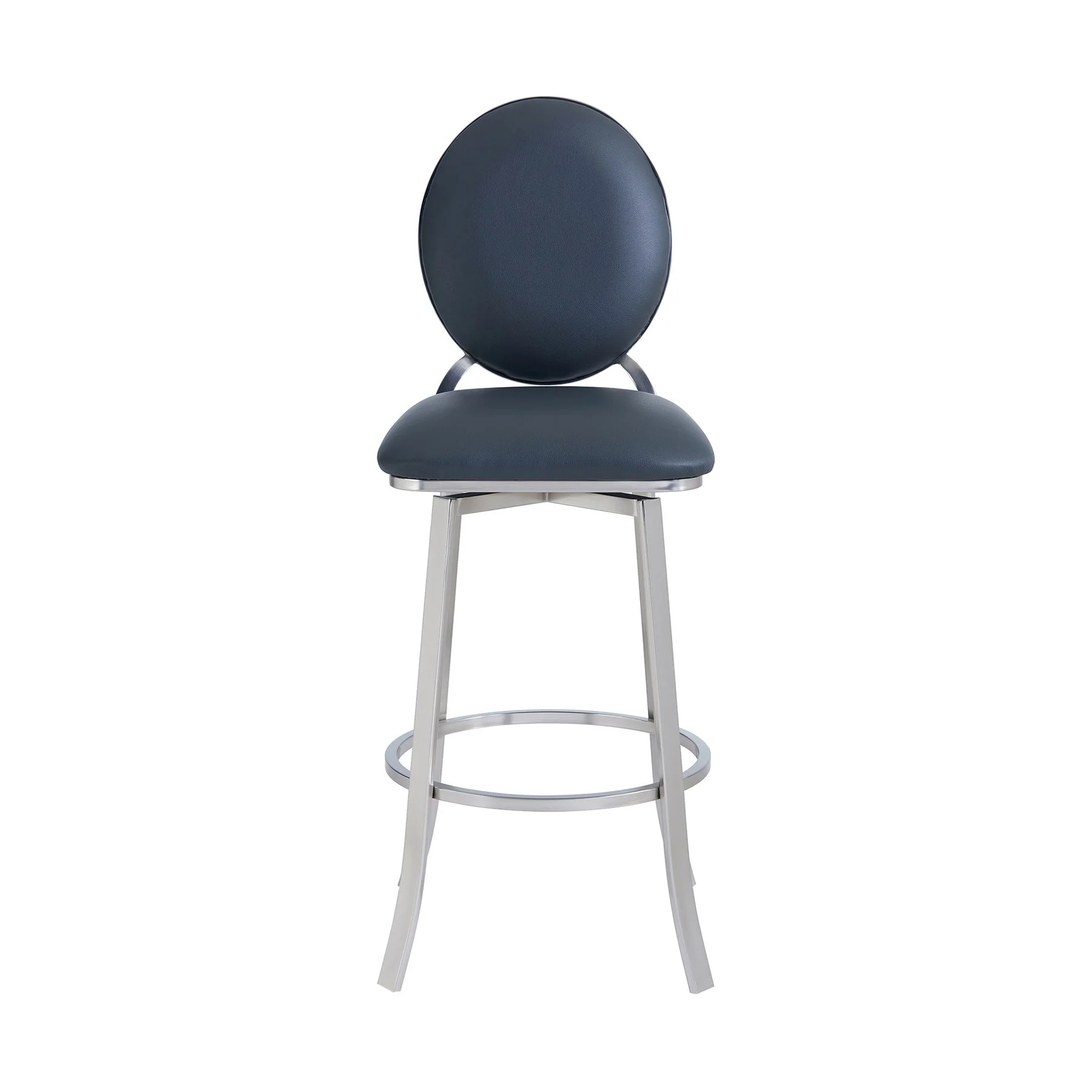 Pia Contemporary 30" Bar Height Barstool in Brushed Stainless Steel Finish and Gray Faux Leather - Image 2