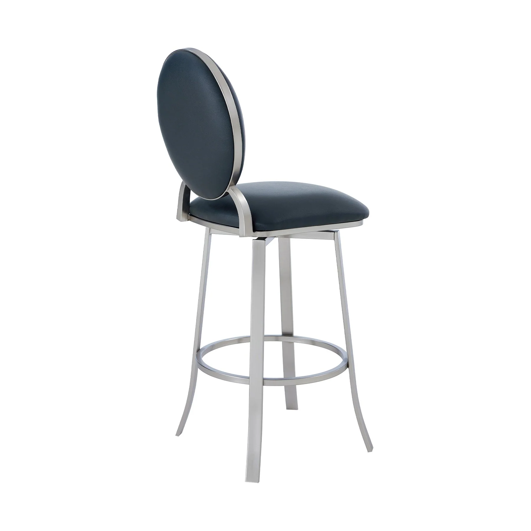 Pia Contemporary 30" Bar Height Barstool in Brushed Stainless Steel Finish and Gray Faux Leather - Image 3