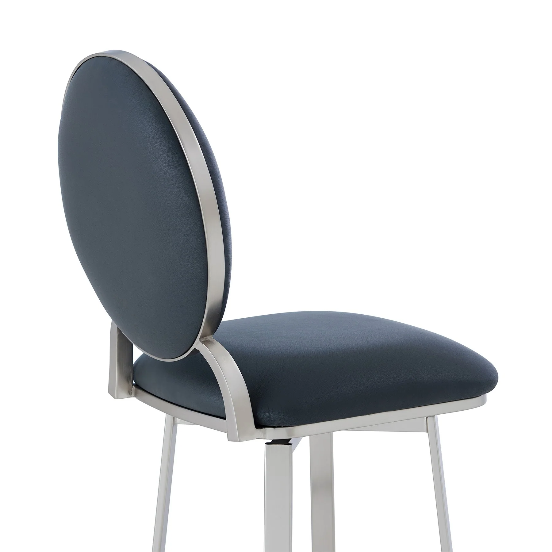 Pia Contemporary 30" Bar Height Barstool in Brushed Stainless Steel Finish and Gray Faux Leather - Image 5