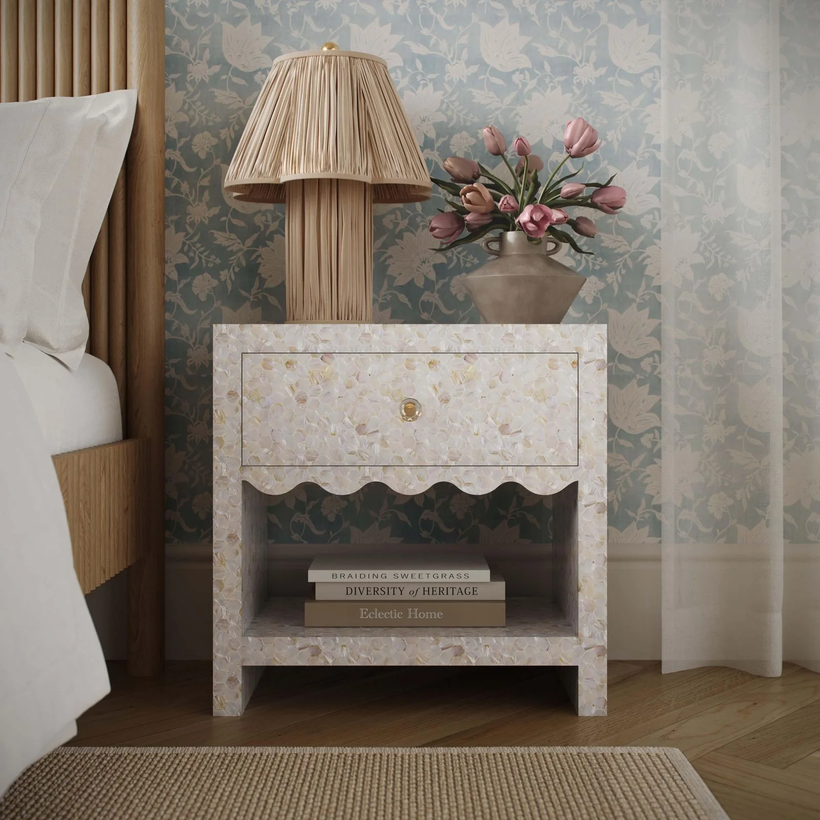 Piara Natural Mother of Pearl Inlaid Nightstand - Image 2
