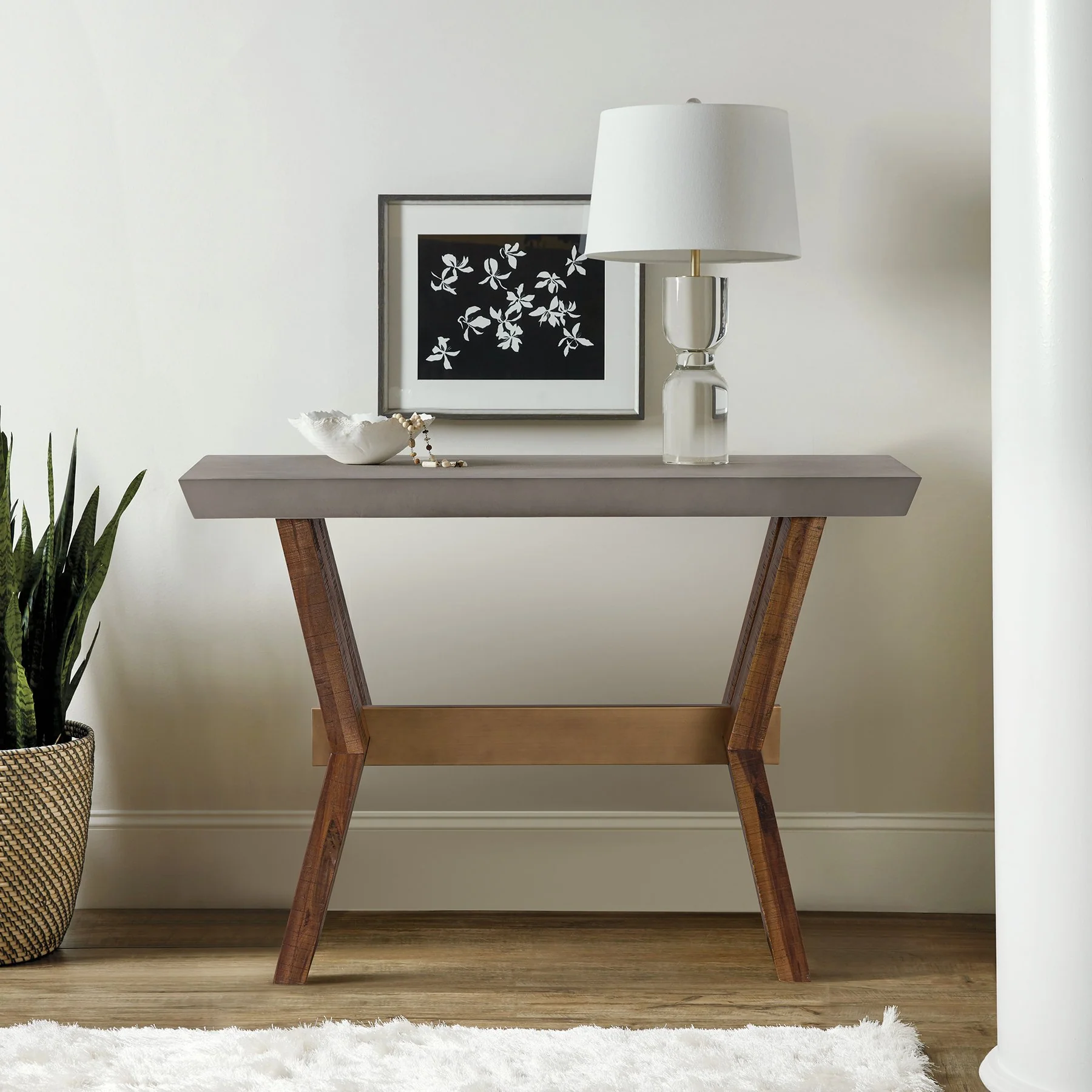 Picadilly Rectangle Console Table in Acacia Wood and Concrete - Image 6