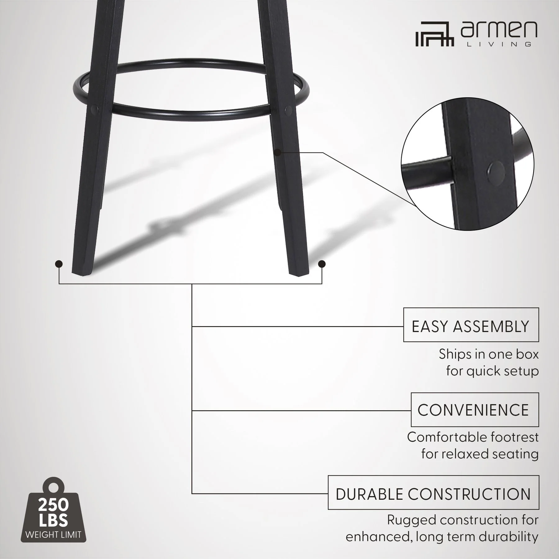 Pico 26" Swivel Black Wood Counter Stool in Gray Faux Leather with Black Metal - Image 12