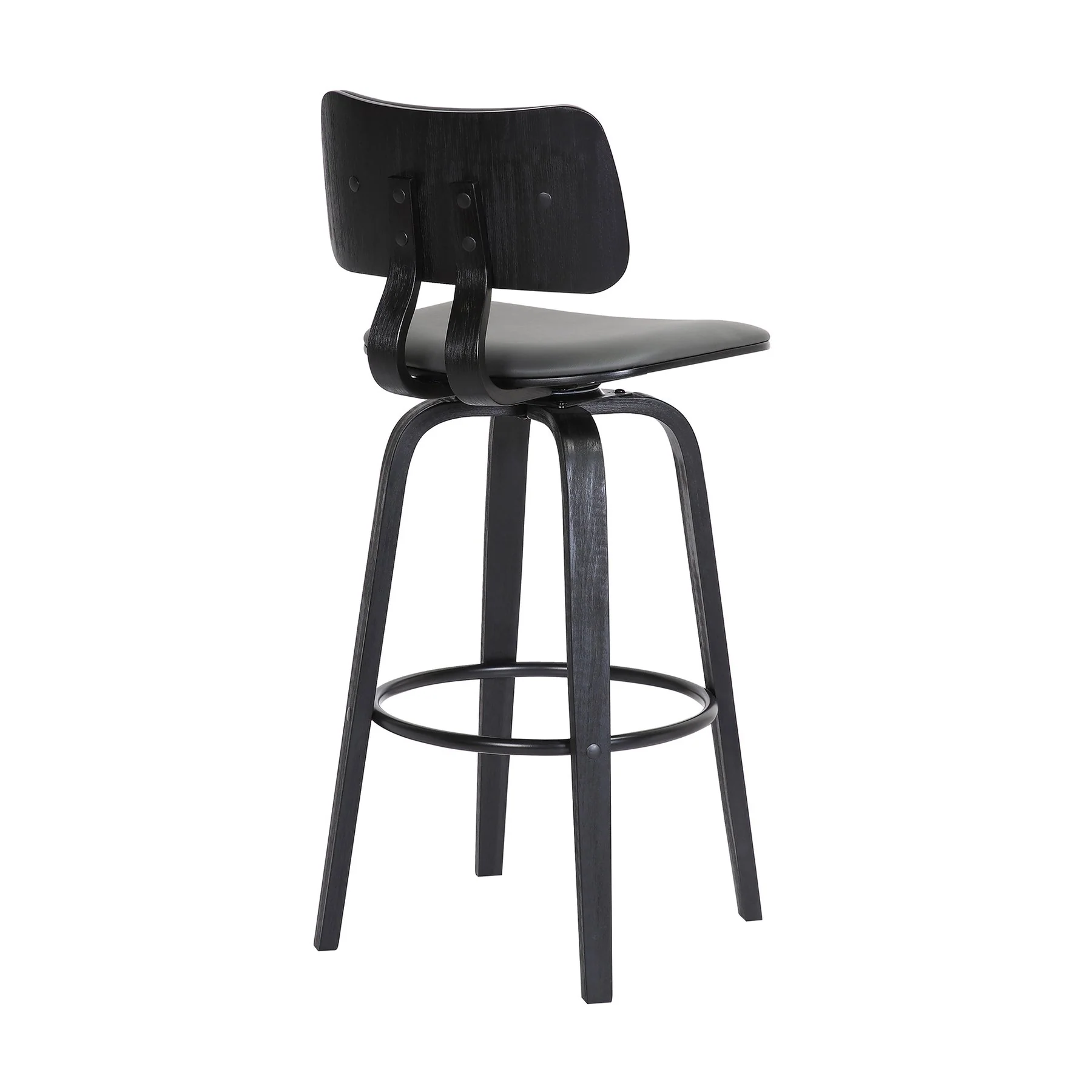 Pico 26" Swivel Black Wood Counter Stool in Gray Faux Leather with Black Metal - Image 4