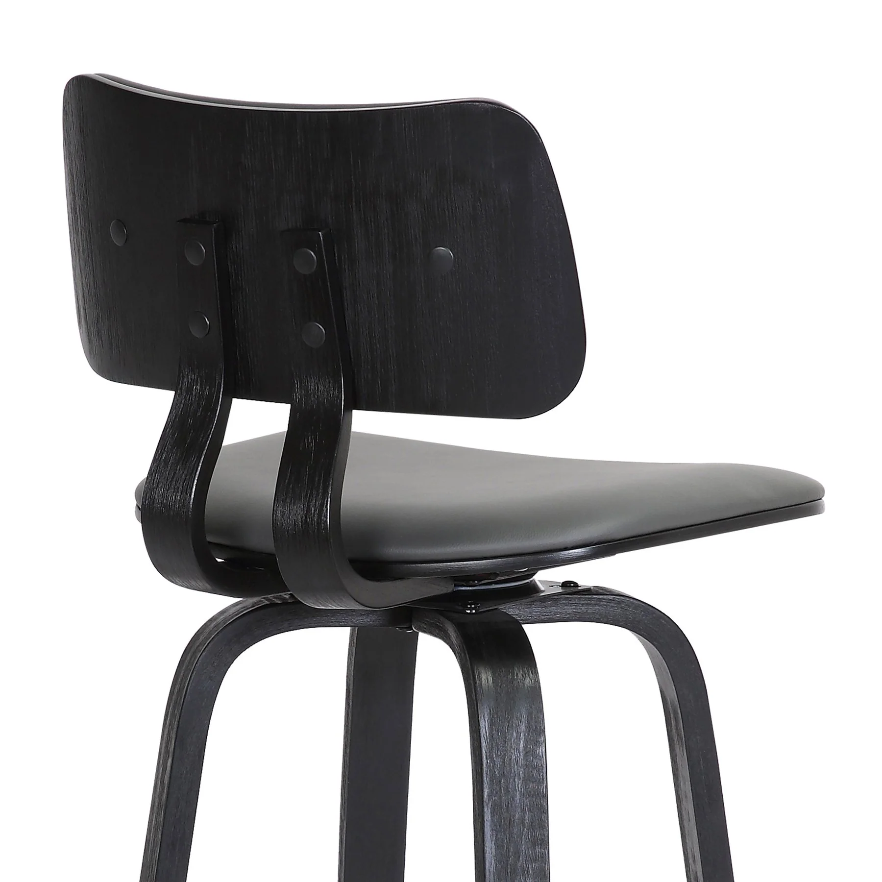 Pico 26" Swivel Black Wood Counter Stool in Gray Faux Leather with Black Metal - Image 7