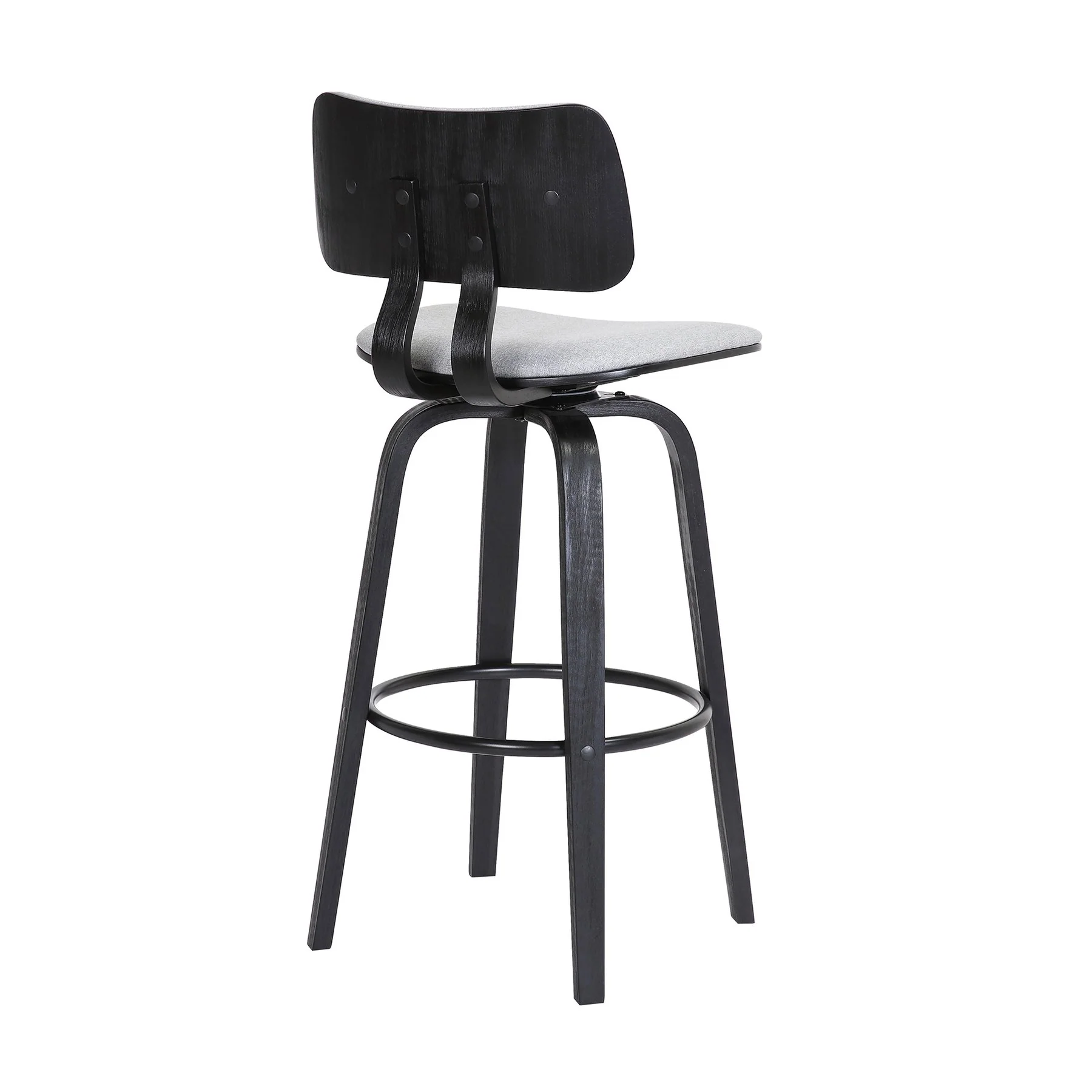 Pico 26" Swivel Black Wood Counter Stool in Light Gray Fabric with Black Metal - Image 4