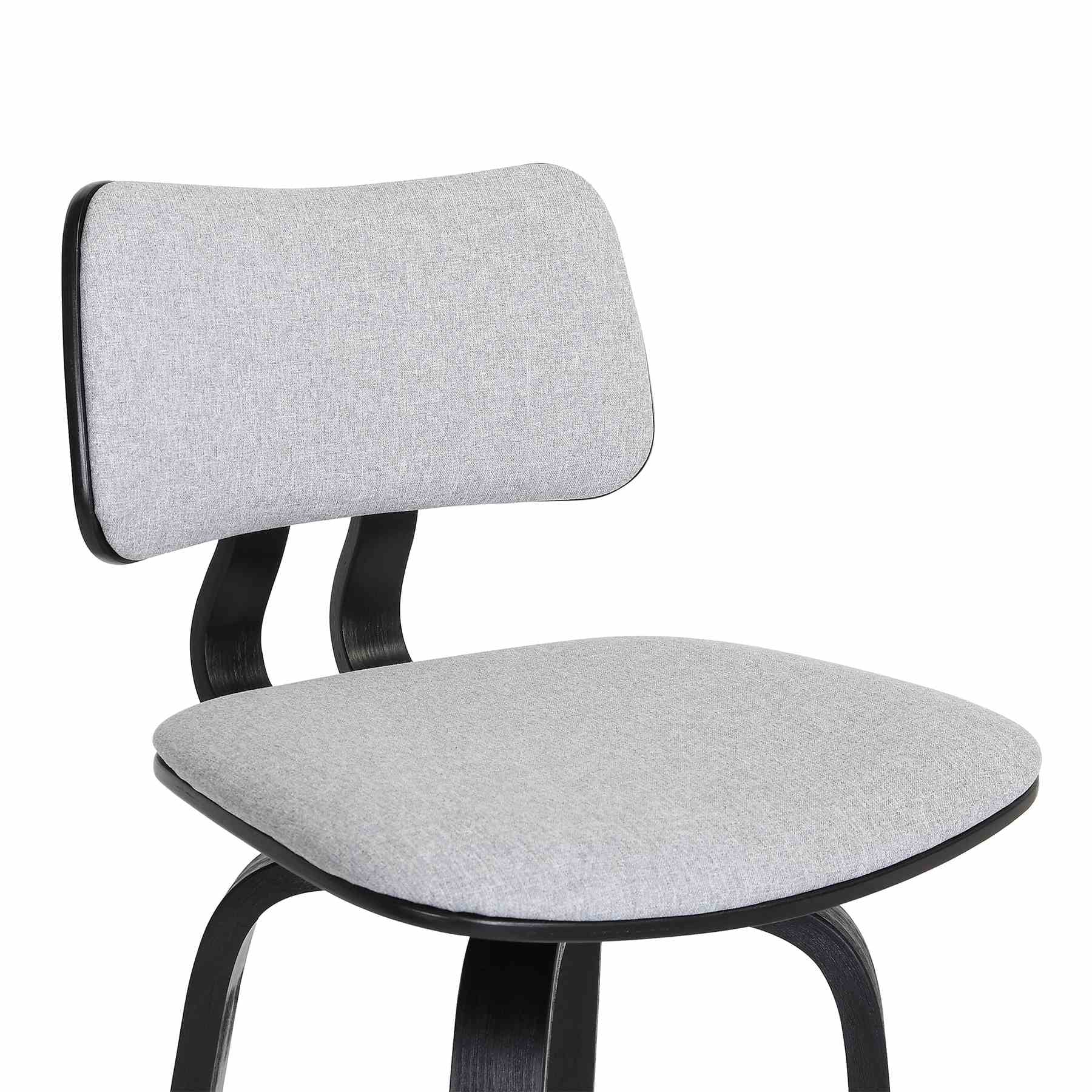Pico 26" Swivel Black Wood Counter Stool in Light Gray Fabric with Black Metal - Image 6