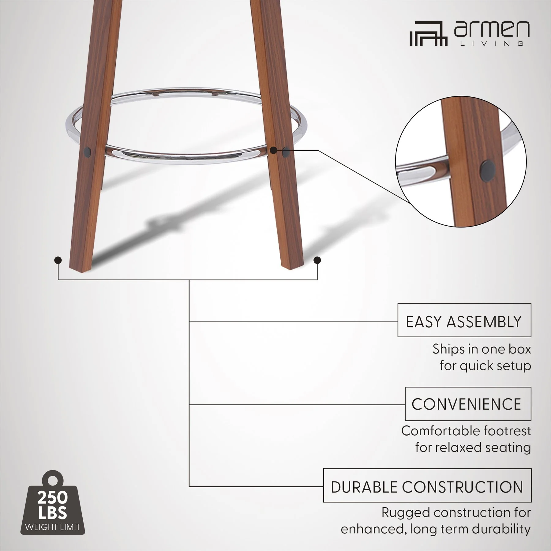 Pico 26" Swivel Walnut Wood Counter Stool in Cream Faux Leather with Chrome - Image 11