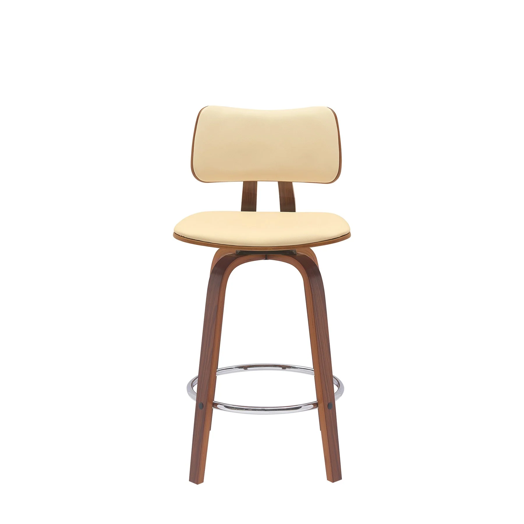 Pico 26" Swivel Walnut Wood Counter Stool in Cream Faux Leather with Chrome - Image 2