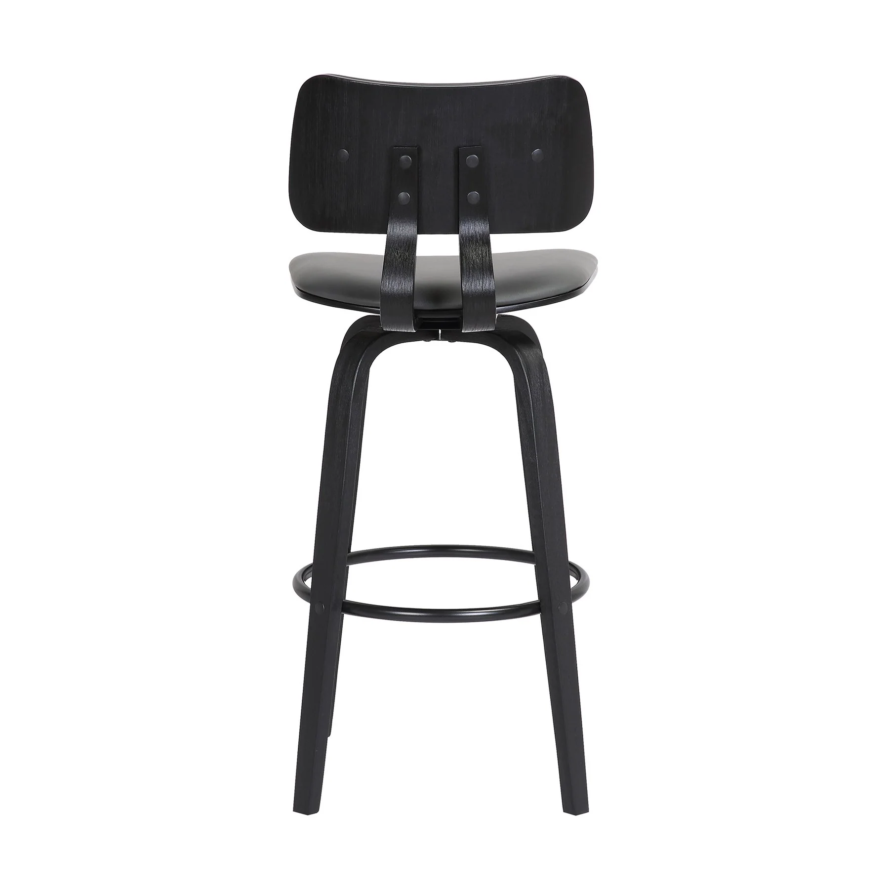Pico 30" Swivel Black Wood Bar Stool in Gray Faux Leather with Black Metal - Image 5