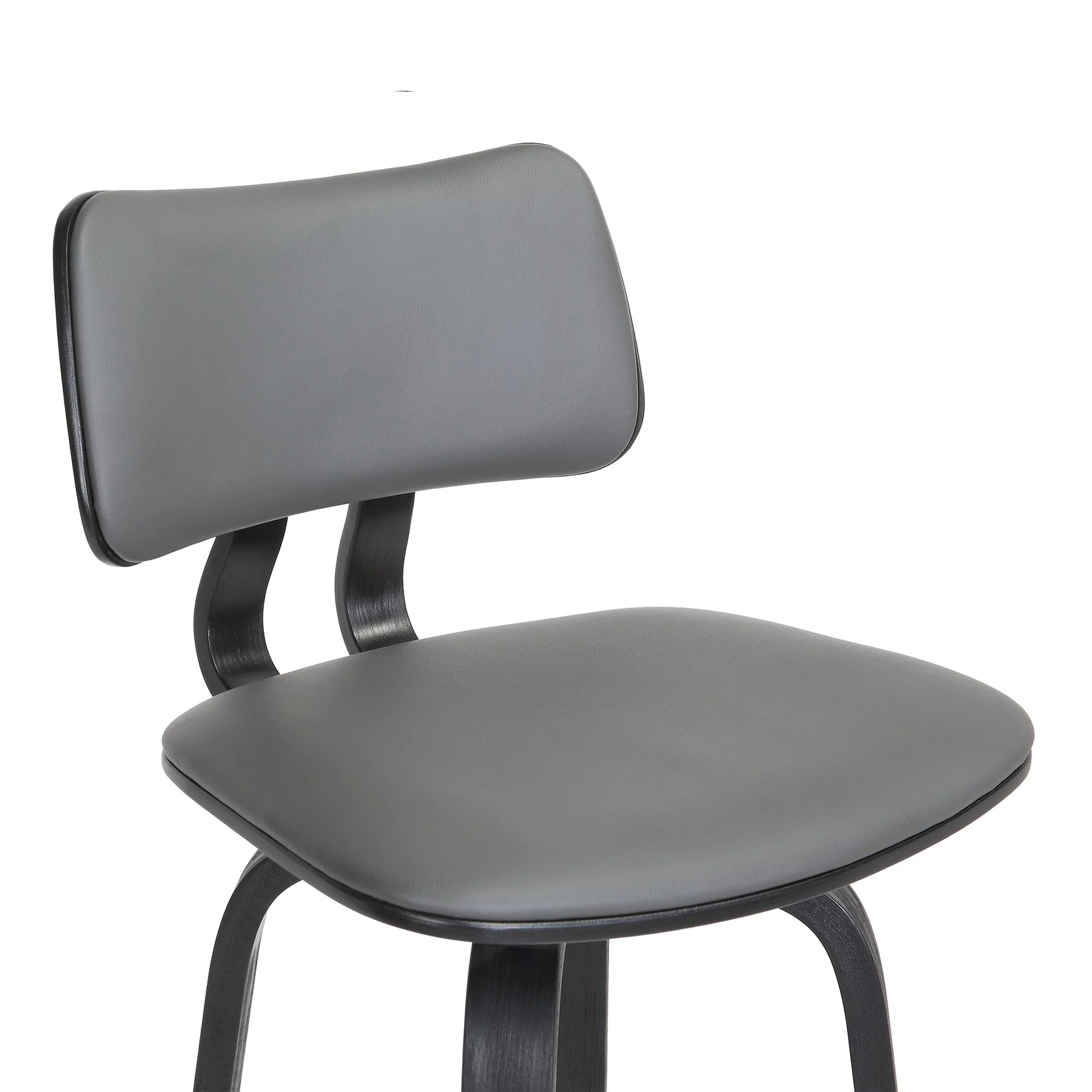 Pico 30" Swivel Black Wood Bar Stool in Gray Faux Leather with Black Metal - Image 6