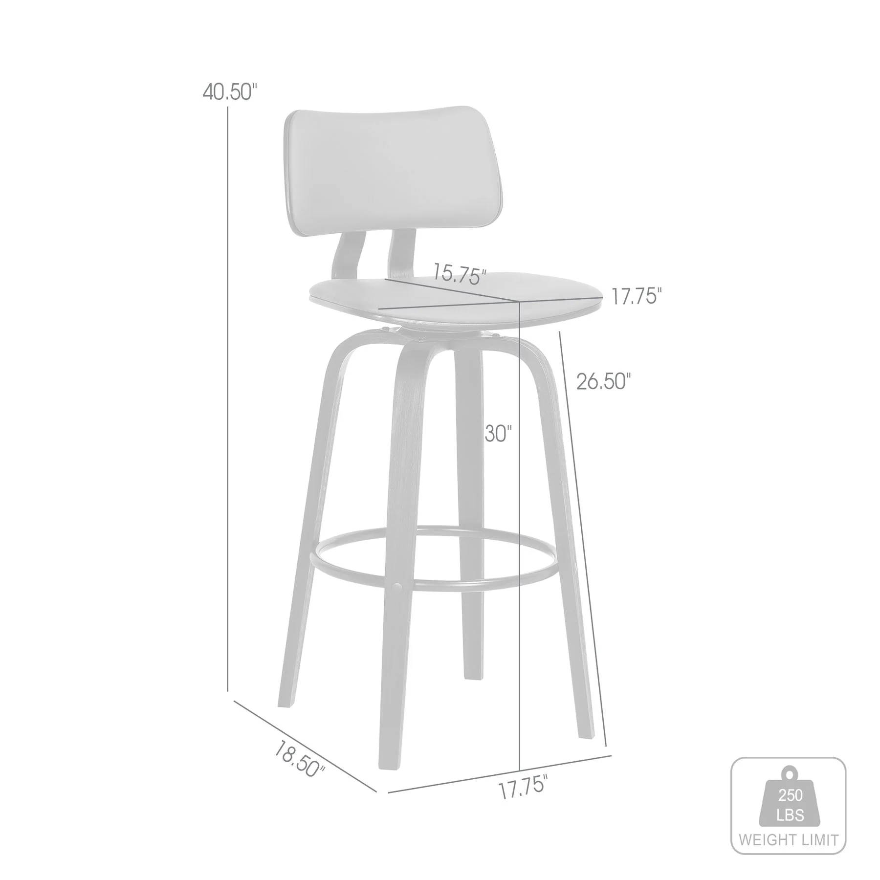 Pico 30" Swivel Black Wood Bar Stool in Gray Faux Leather with Black Metal - Image 9
