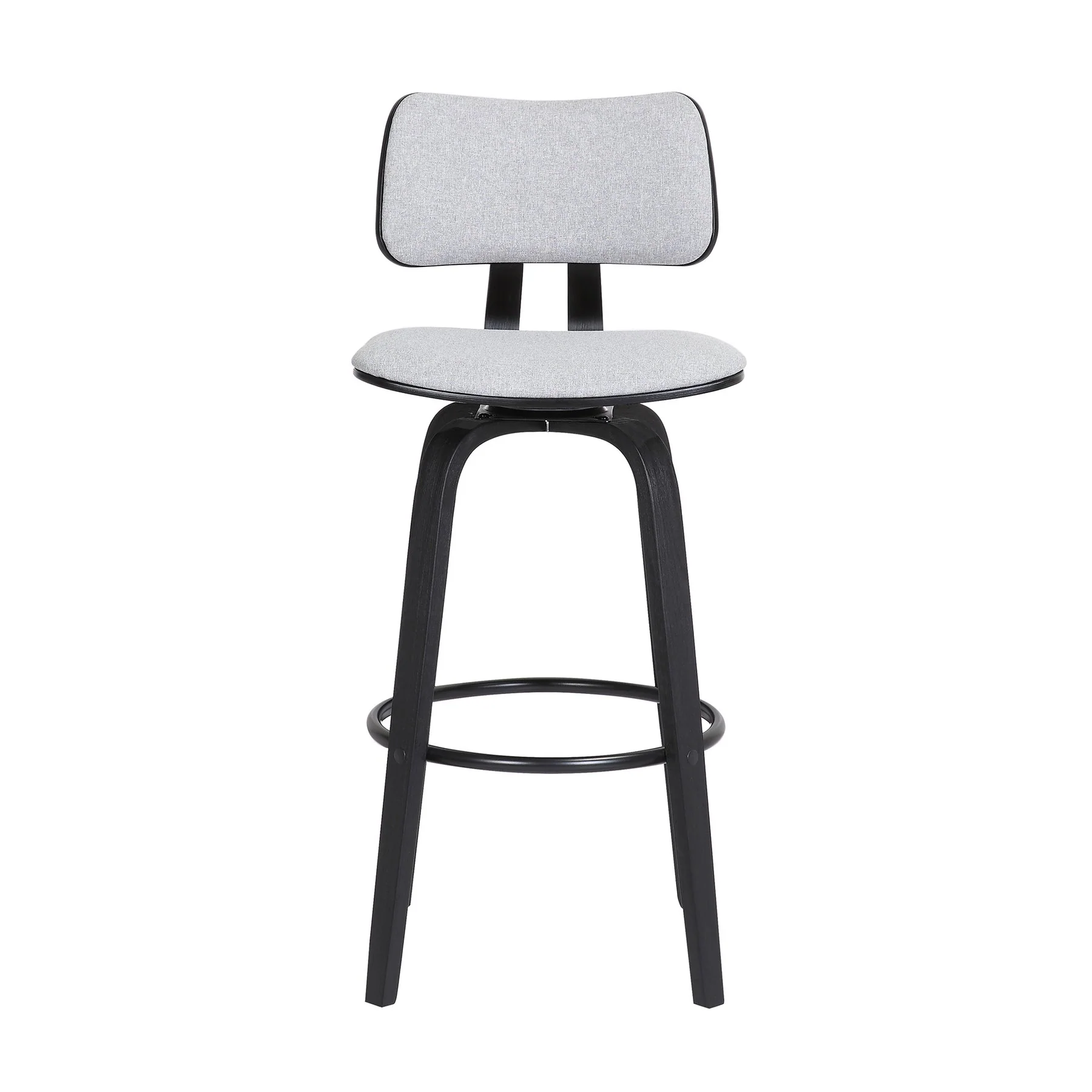 Pico 30" Swivel Black Wood Bar Stool in Light Gray Fabric with Black Metal - Image 2