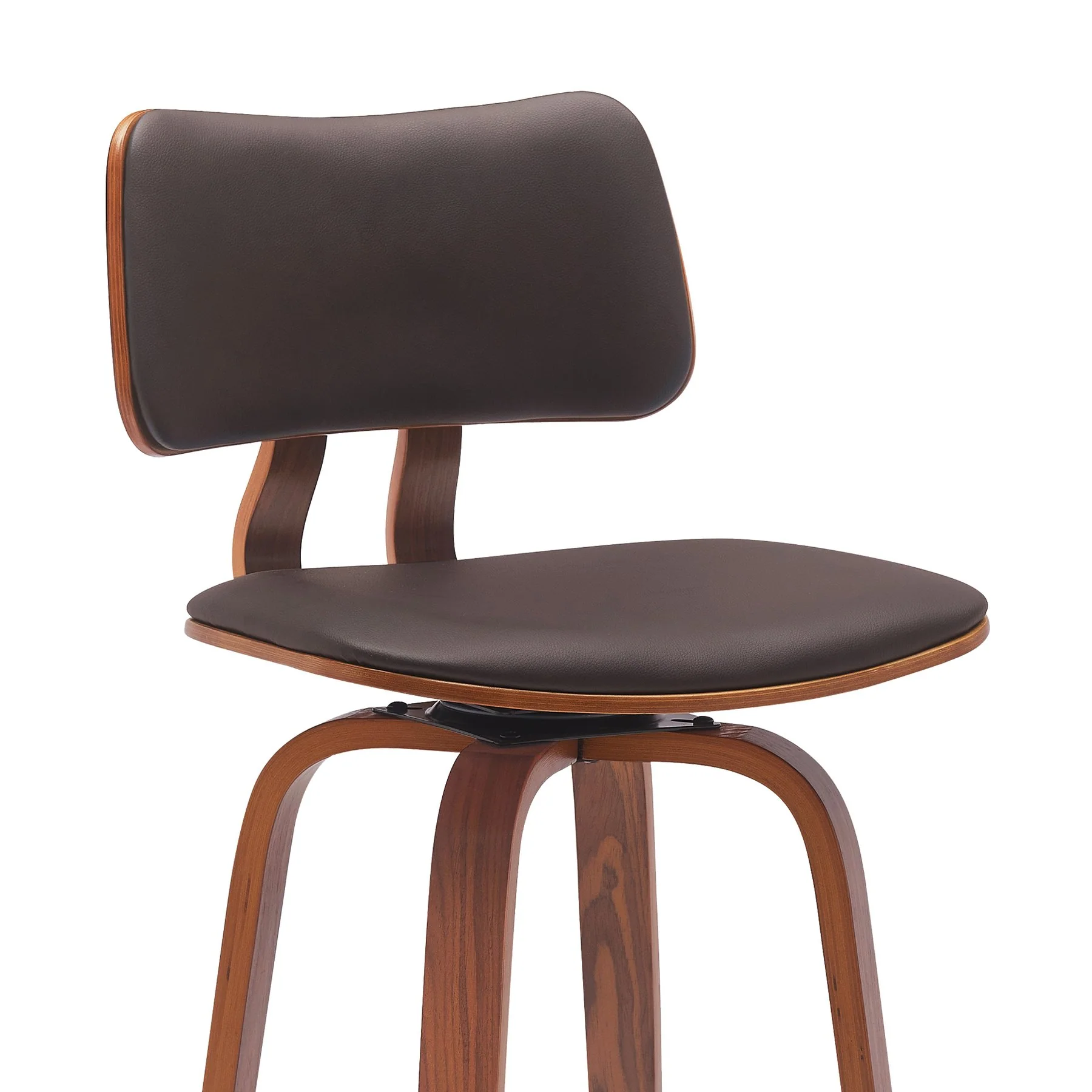 Pico 30" Swivel Walnut Wood Bar Stool in Brown Faux Leather with Chrome - Image 4