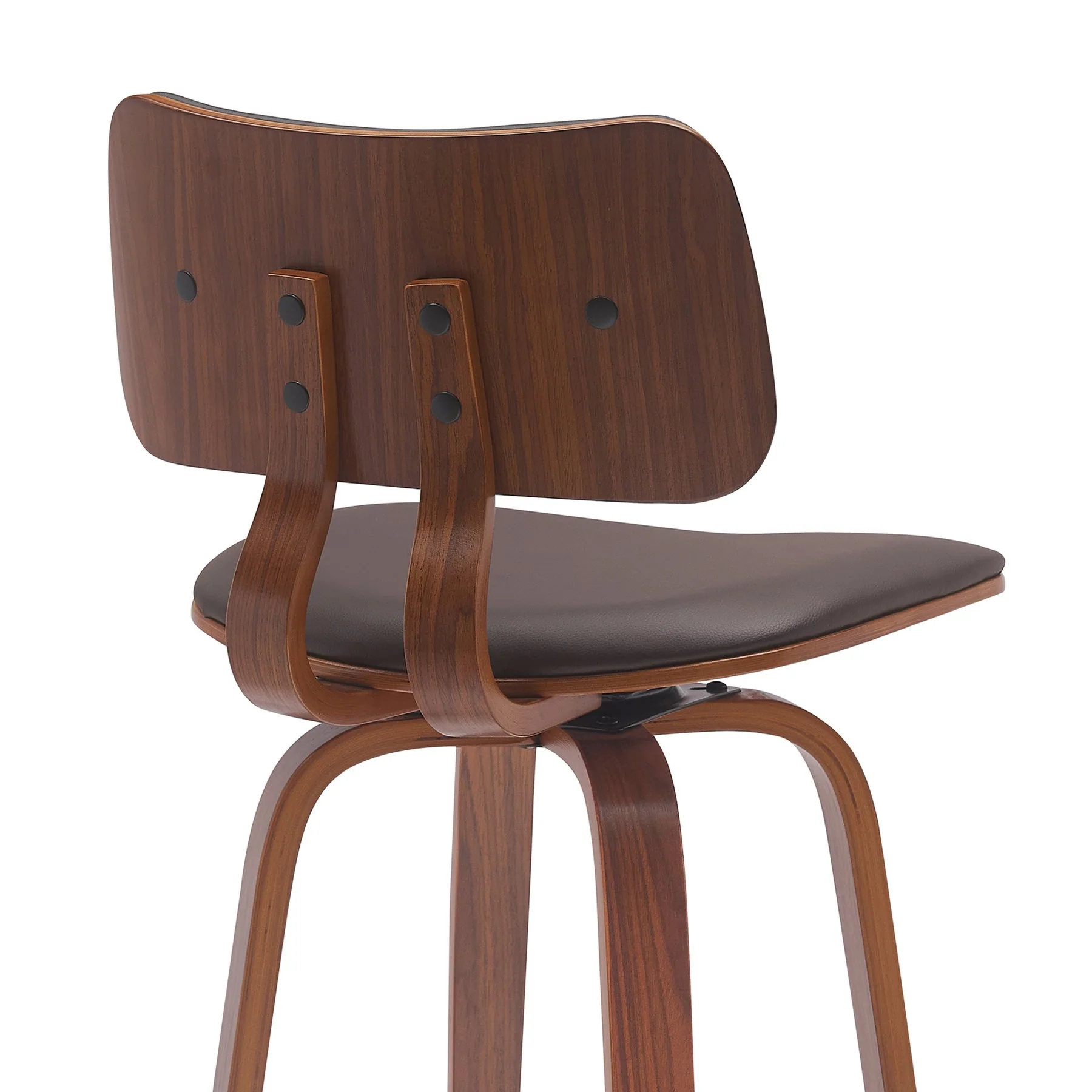 Pico 30" Swivel Walnut Wood Bar Stool in Brown Faux Leather with Chrome - Image 5