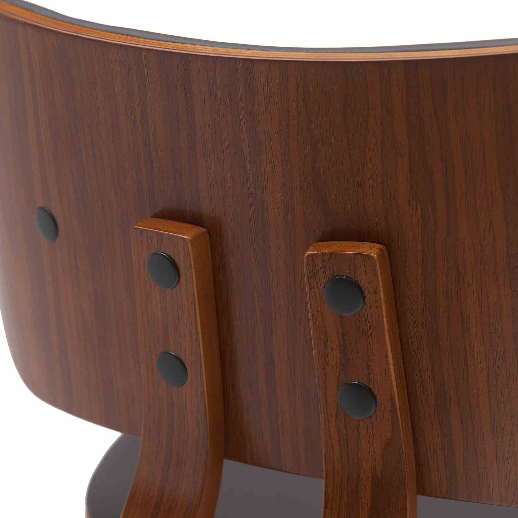 Pico 30" Swivel Walnut Wood Bar Stool in Brown Faux Leather with Chrome - Image 6
