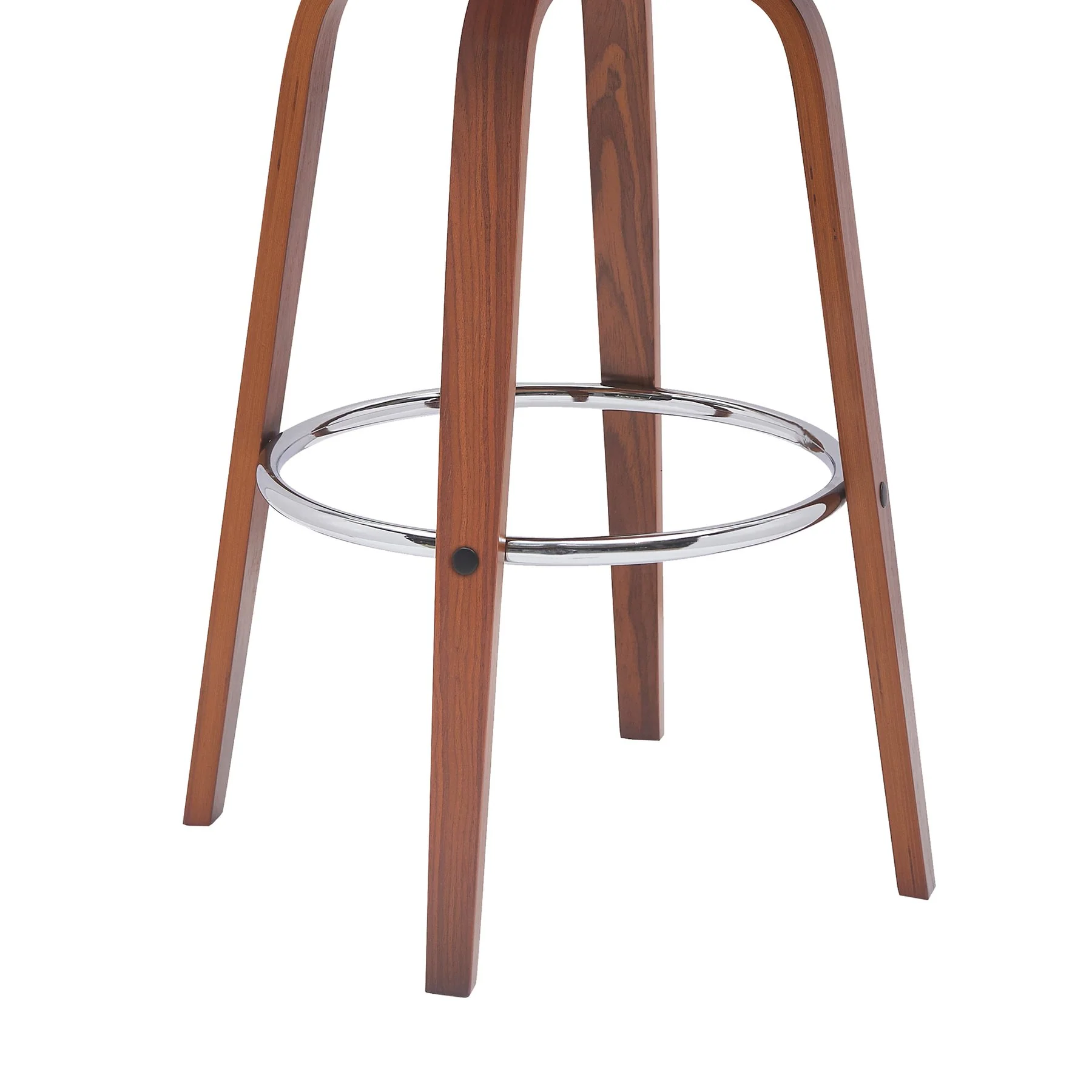 Pico 30" Swivel Walnut Wood Bar Stool in Brown Faux Leather with Chrome - Image 7