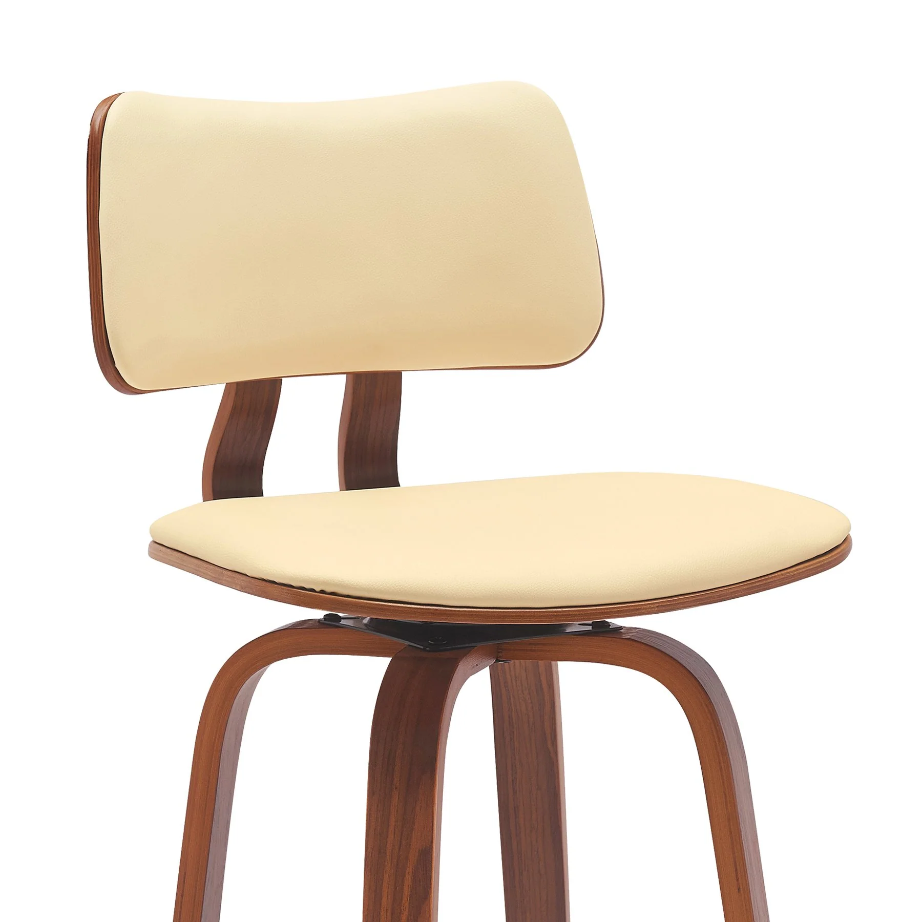 Pico 30" Swivel Walnut Wood Bar Stool in Cream Faux Leather with Chrome - Image 4