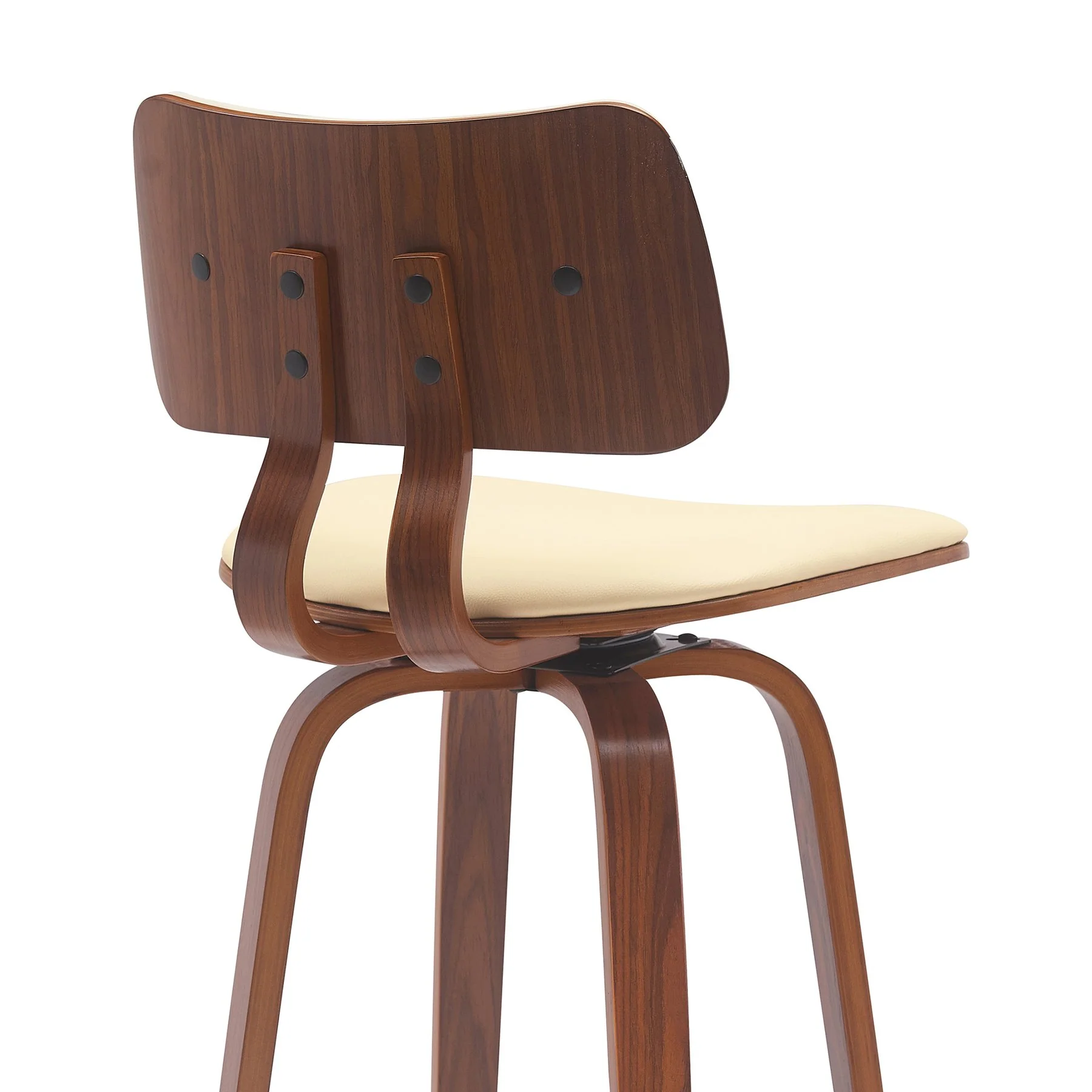 Pico 30" Swivel Walnut Wood Bar Stool in Cream Faux Leather with Chrome - Image 5