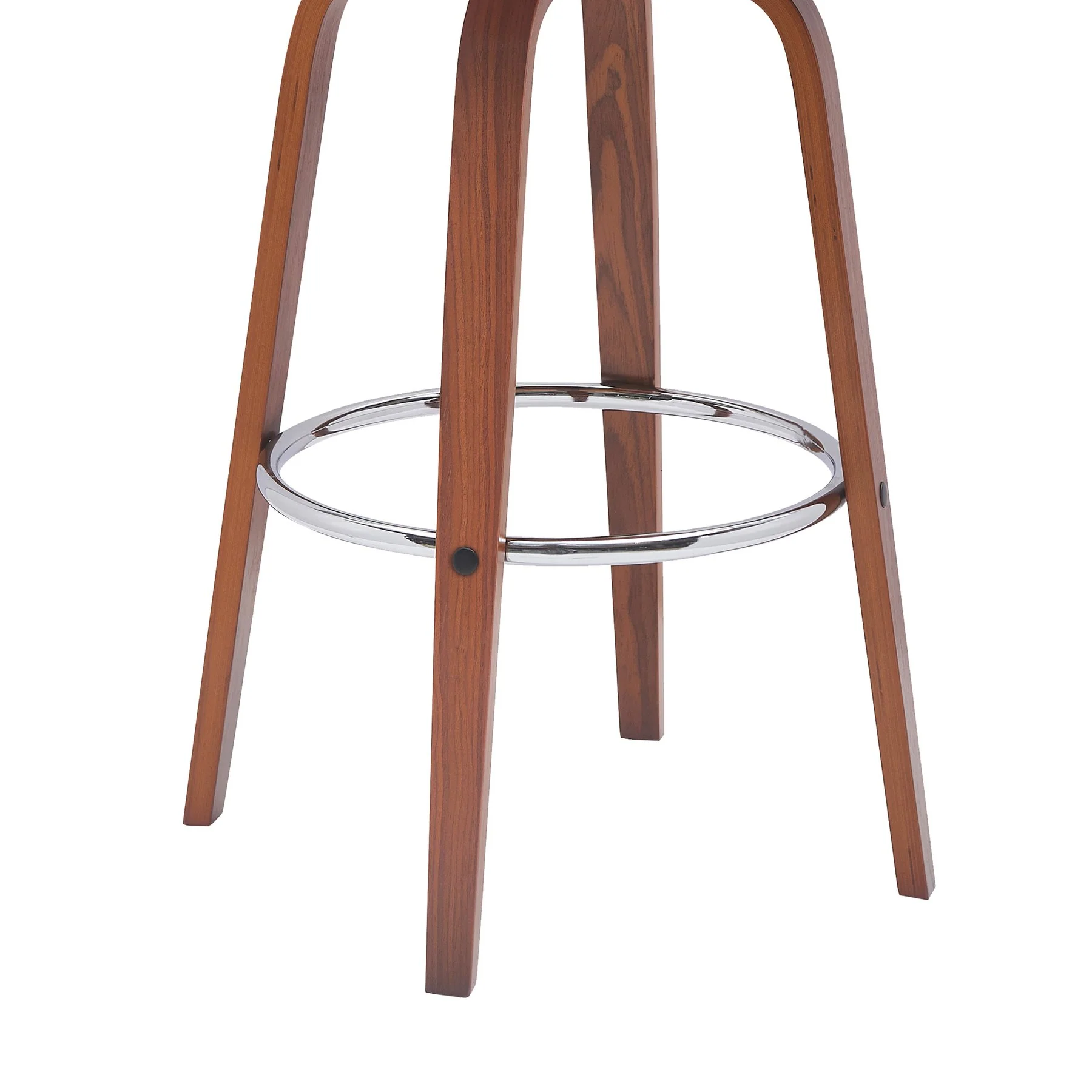 Pico 30" Swivel Walnut Wood Bar Stool in Cream Faux Leather with Chrome - Image 7