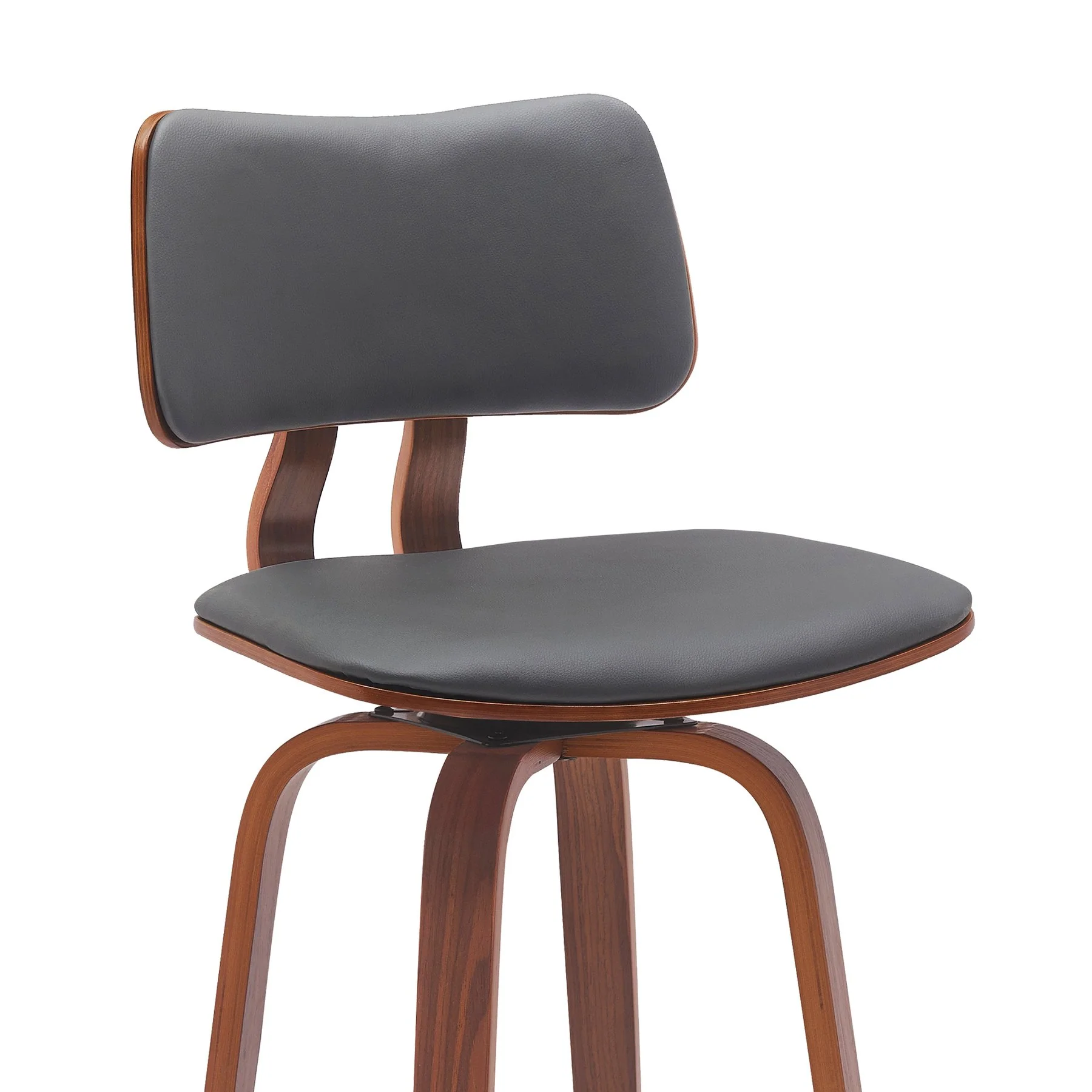 Pico 30" Swivel Walnut Wood Bar Stool in Gray Faux Leather with Chrome - Image 4