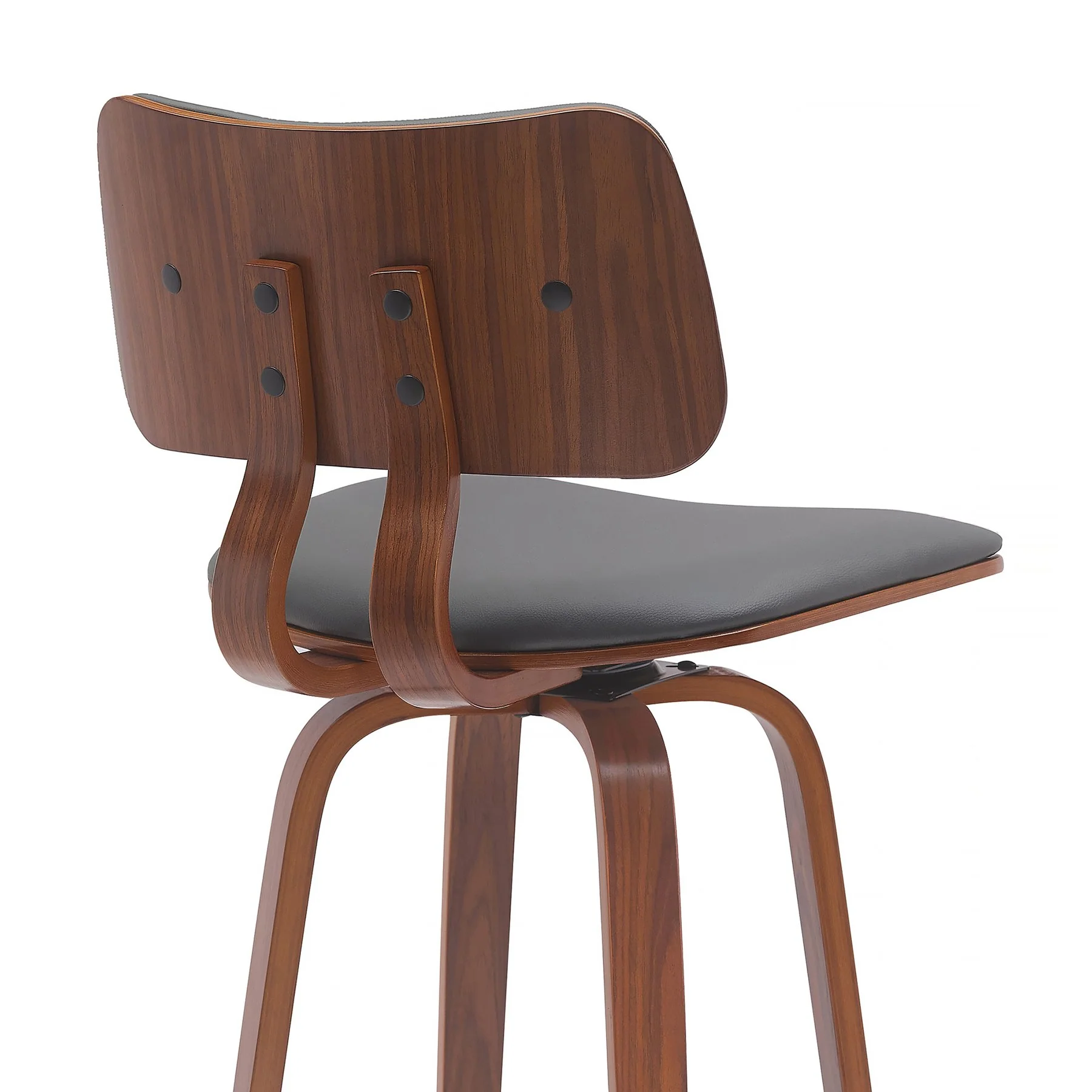 Pico 30" Swivel Walnut Wood Bar Stool in Gray Faux Leather with Chrome - Image 5