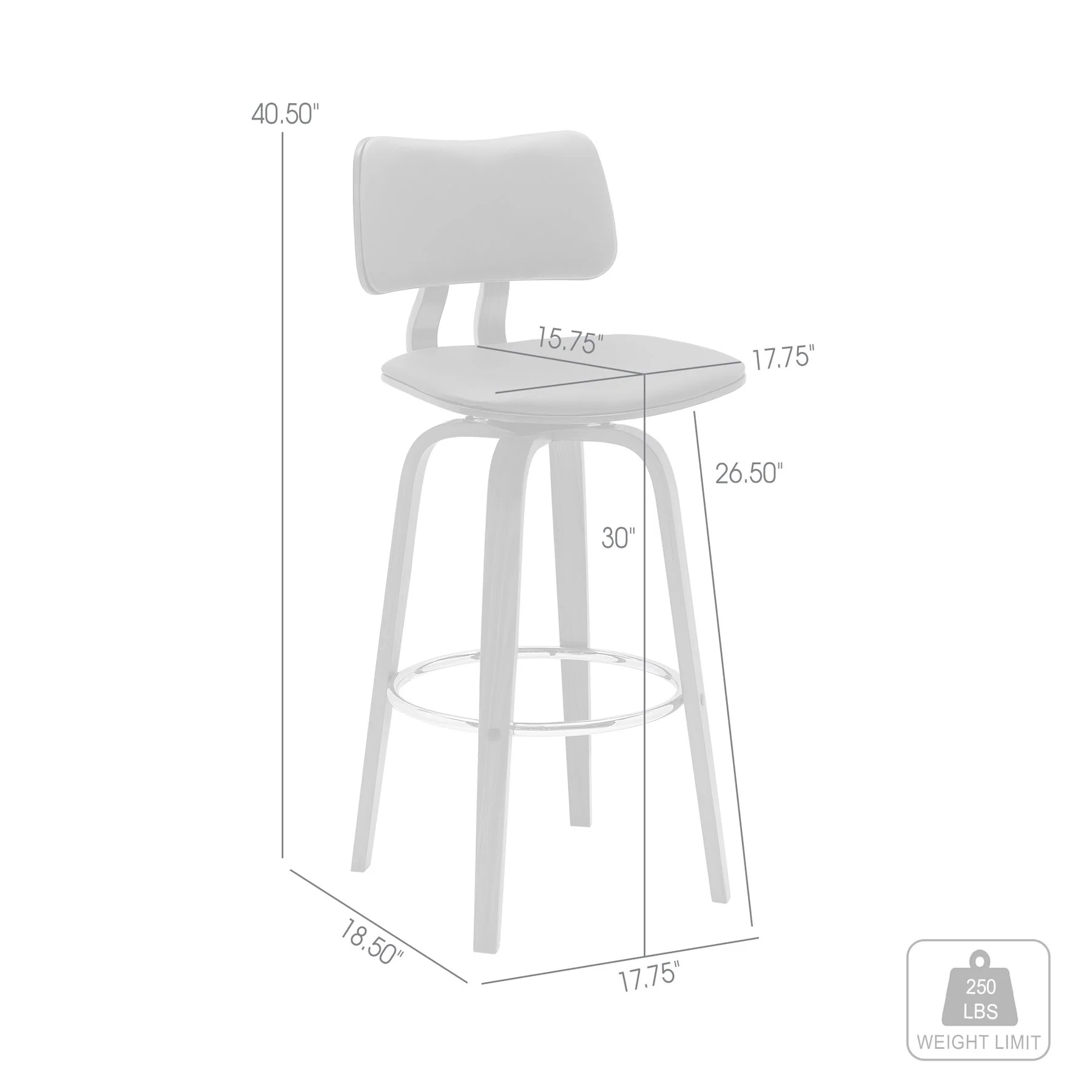 Pico 30" Swivel Walnut Wood Bar Stool in Gray Faux Leather with Chrome - Image 8