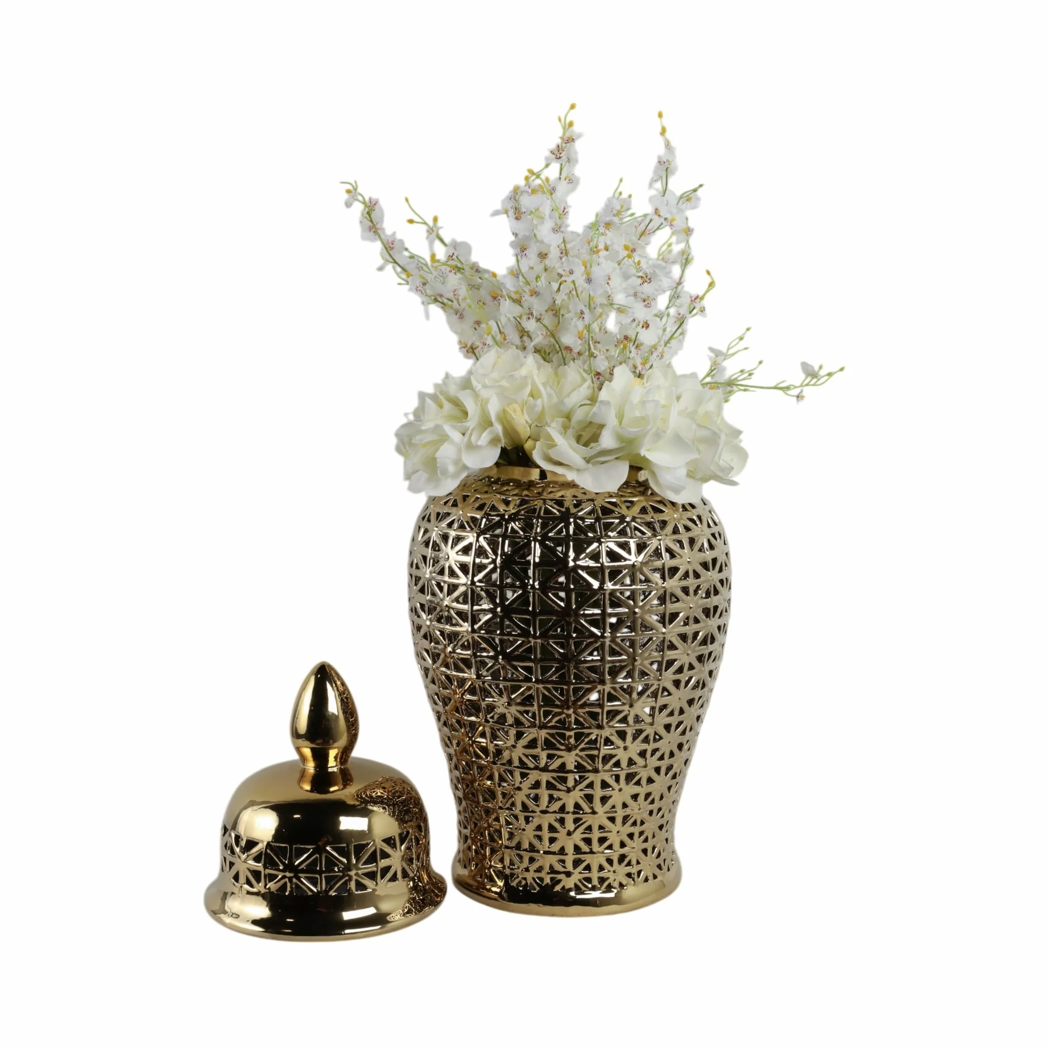 Pierced Ceramic Temple Jar, Gold - Image 2