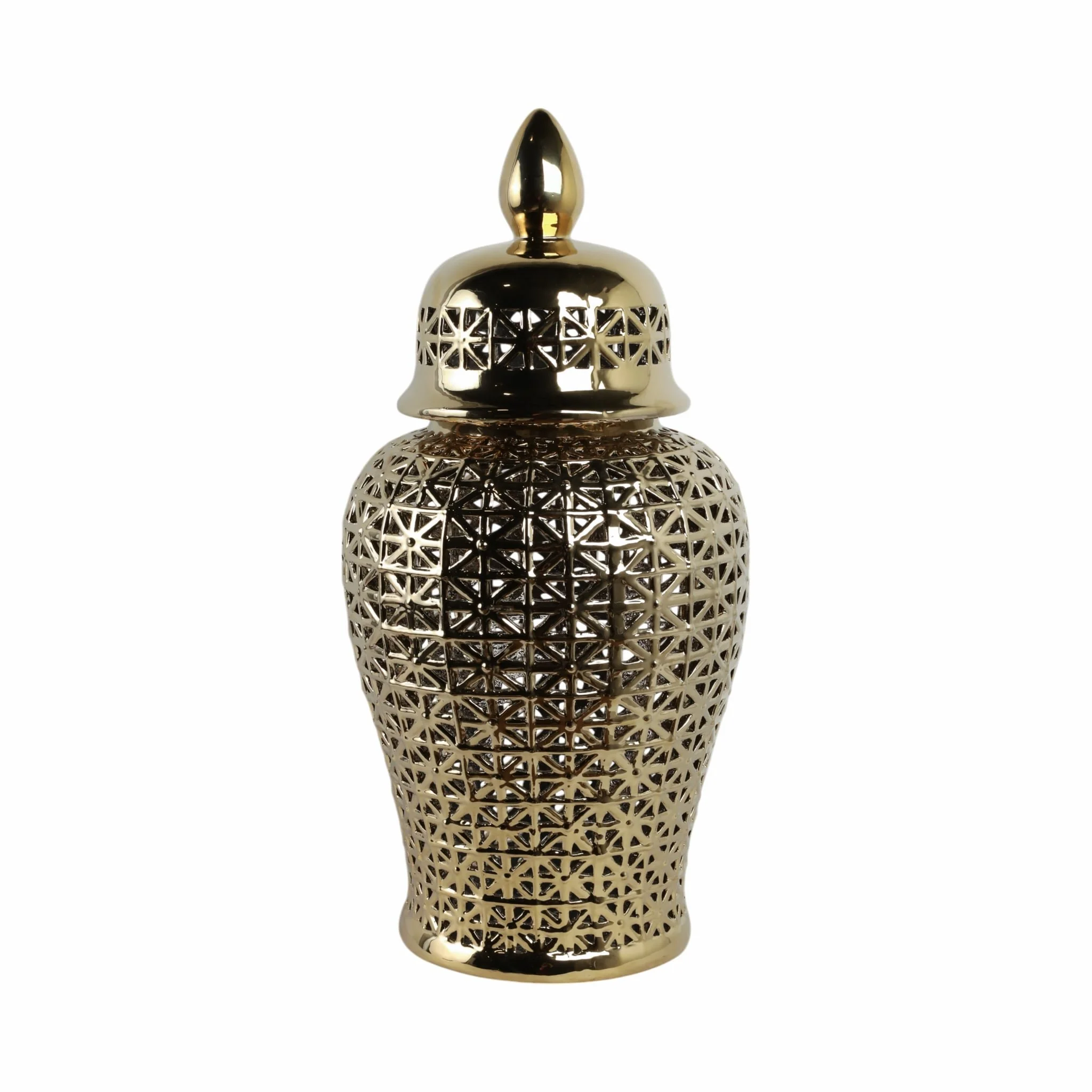 Pierced Ceramic Temple Jar, Gold - Image 4