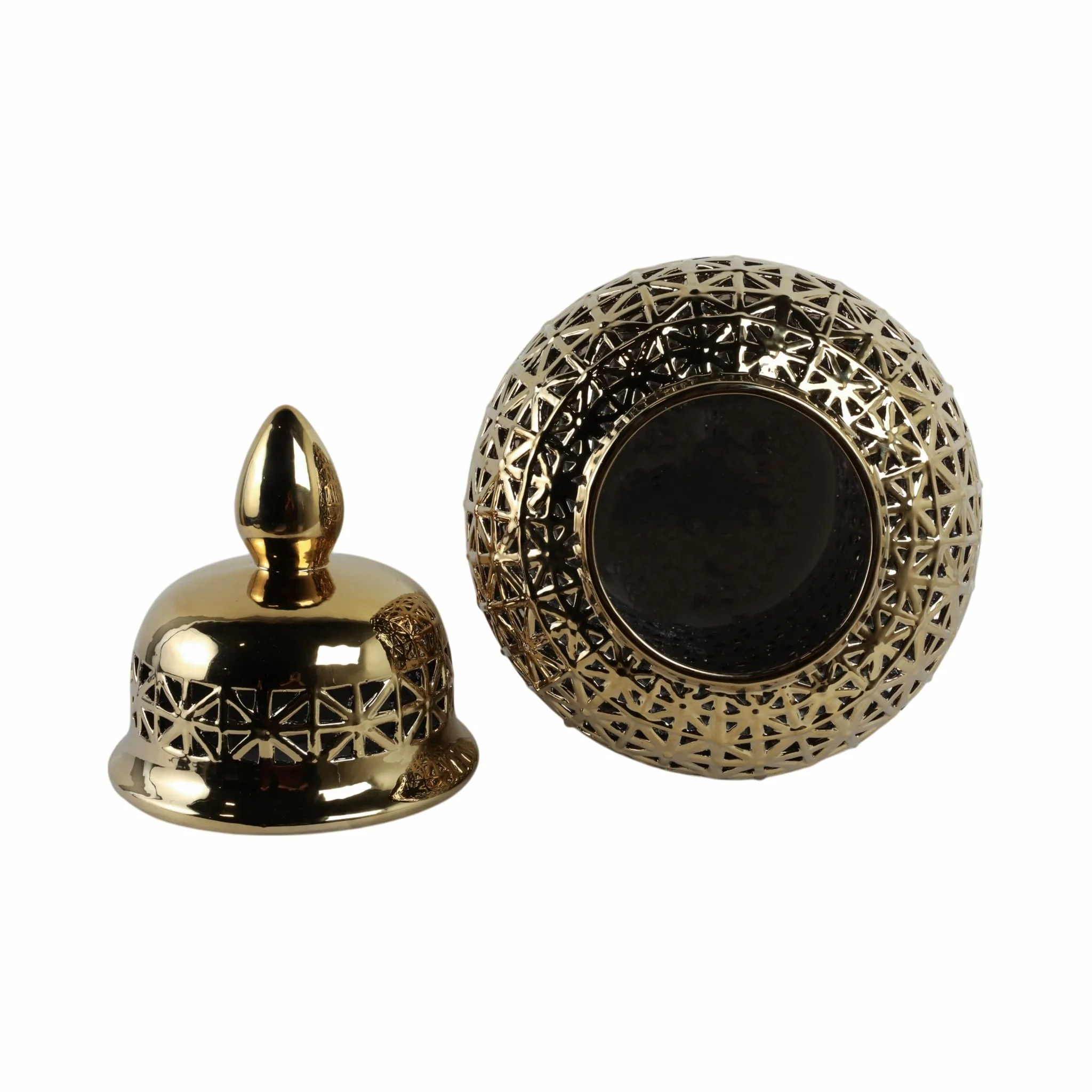 Pierced Ceramic Temple Jar, Gold - Image 6