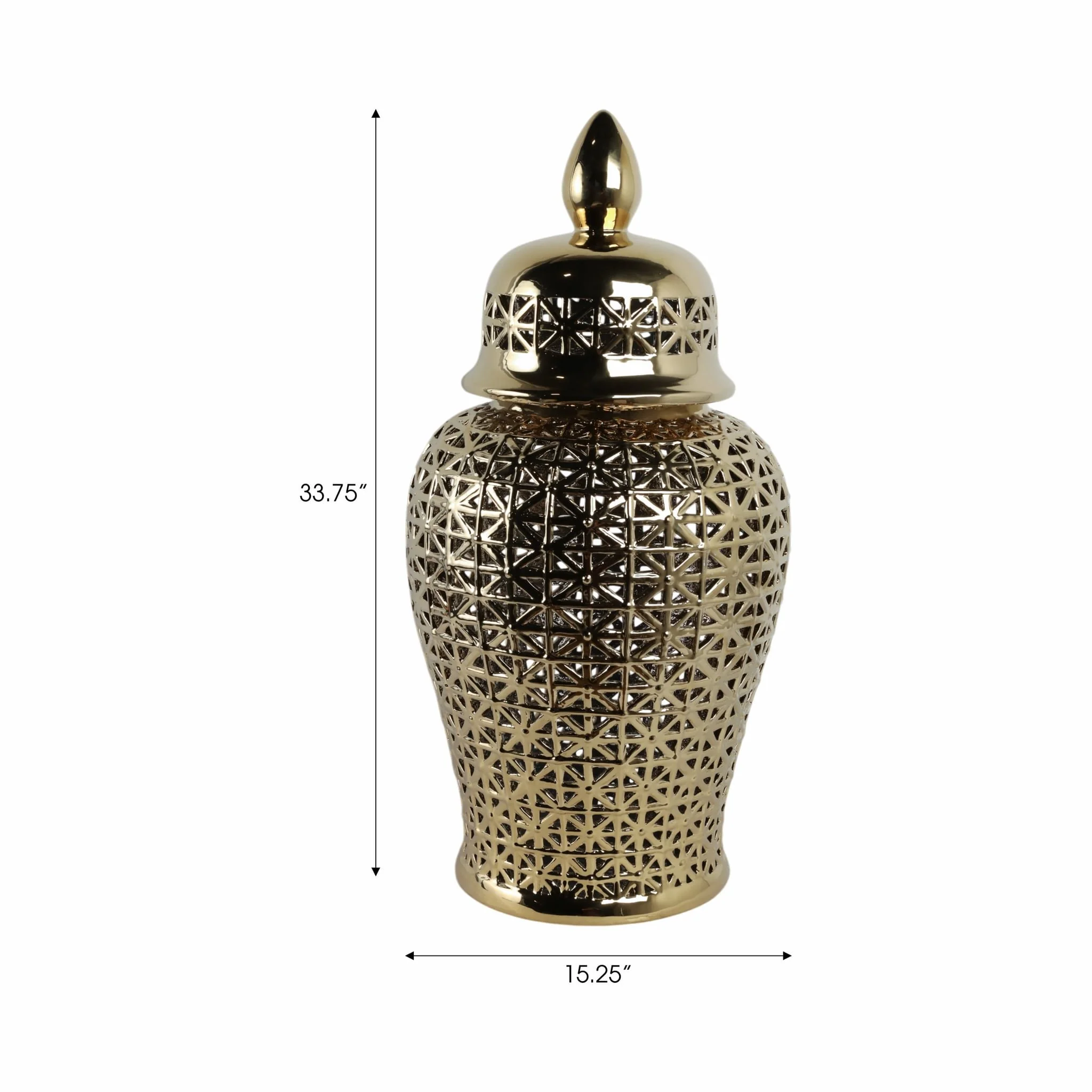 Pierced Ceramic Temple Jar, Gold - Image 8