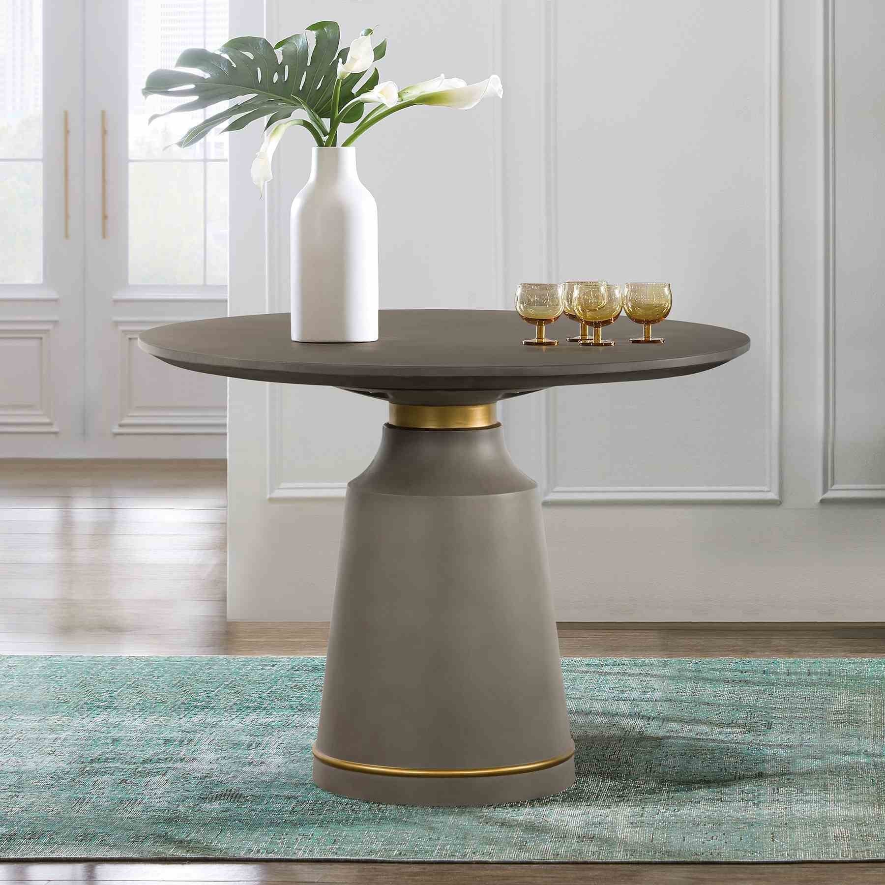 Pinni Gray Concrete Round Dining Table with Bronze Painted Accent - Image 6