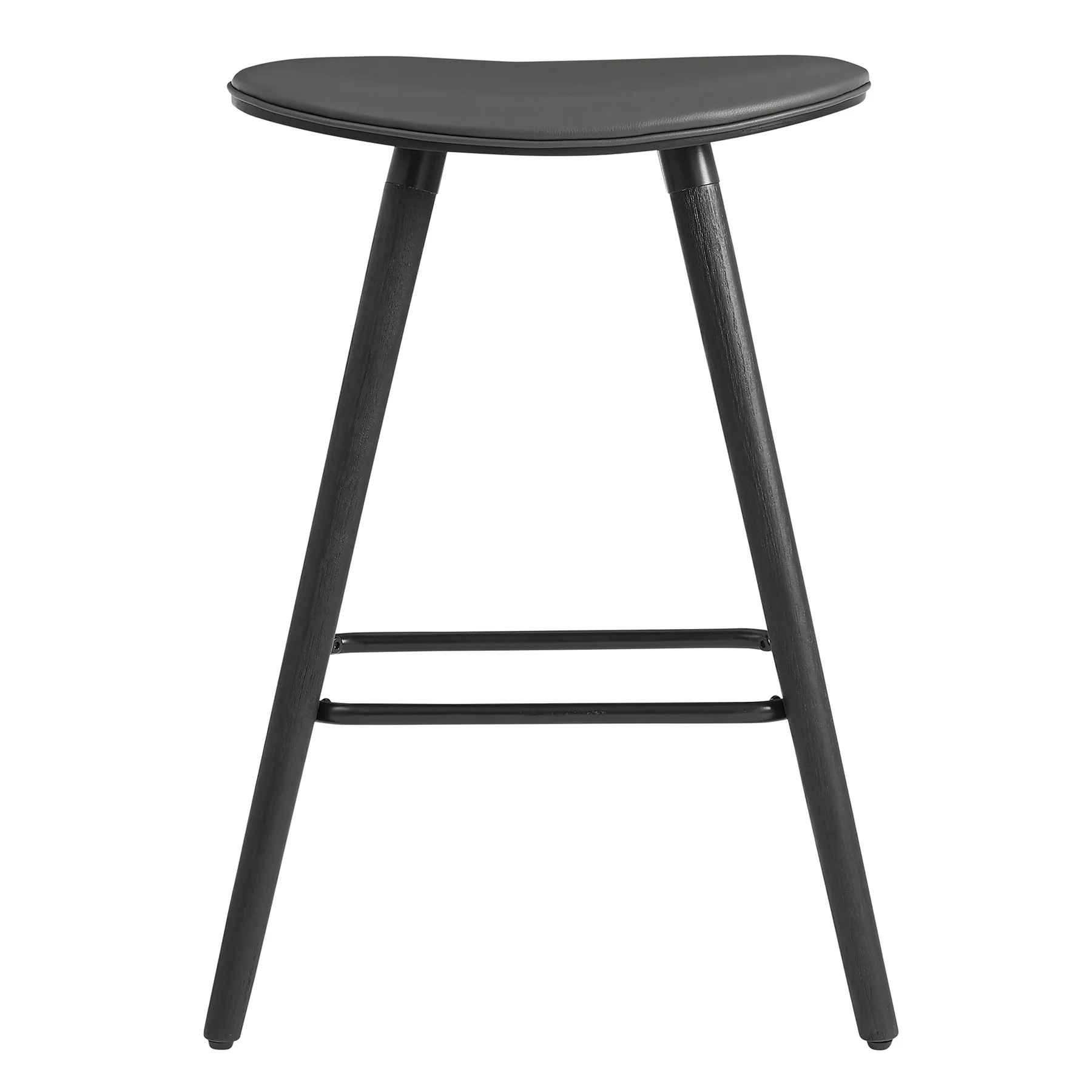 Piper 26" Counter Height Backless Bar Stool in Gray Faux Leather and Black Wood - Image 2