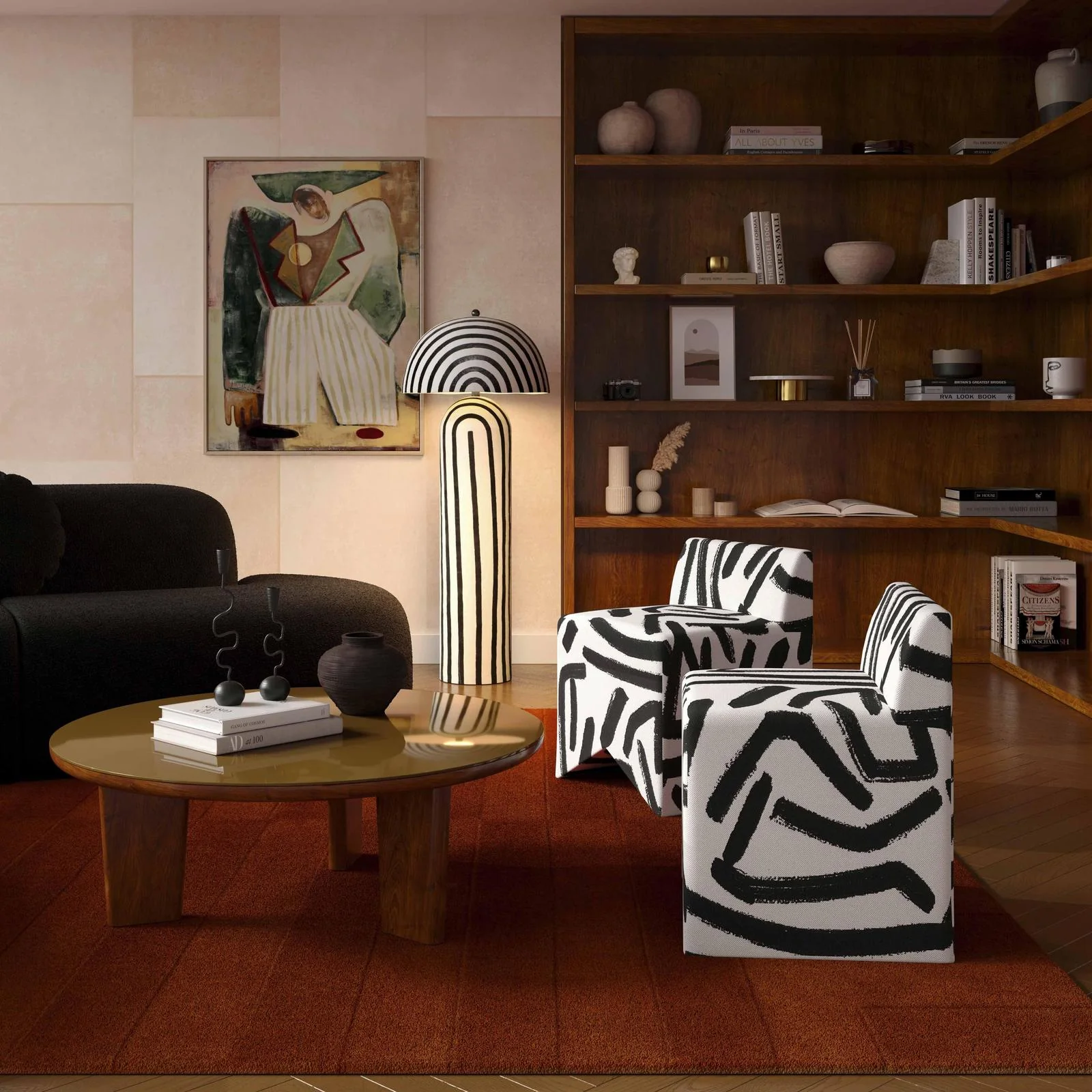 Pippa Black Brushstroke Print Stool - Image 2