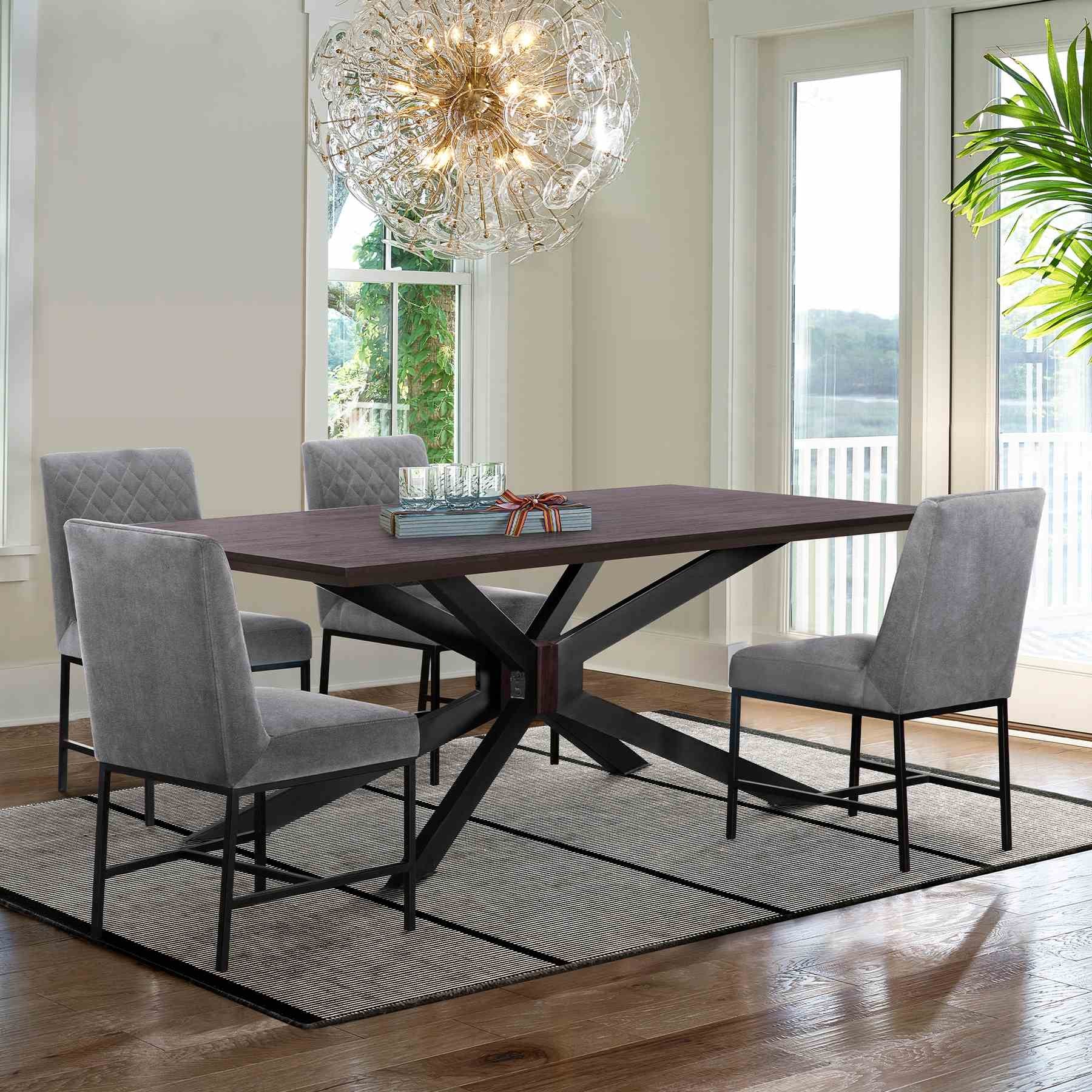 Pirate and Gray Velvet Napoli 5 Piece Modern Dining Set - Image 8