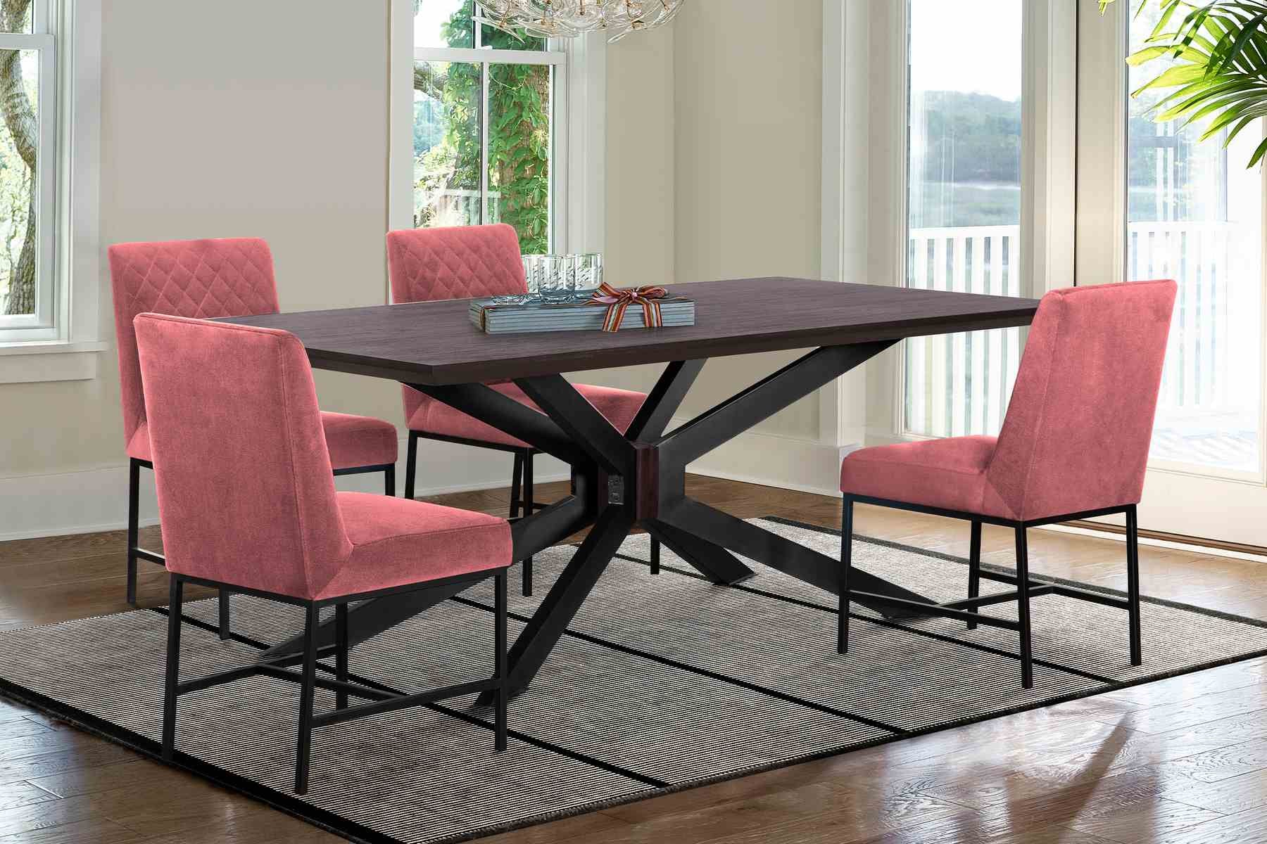 Pirate and Napoli 5 Piece Modern Dining Set in Brown Acacia Wood and Pink Fabric - Image 9