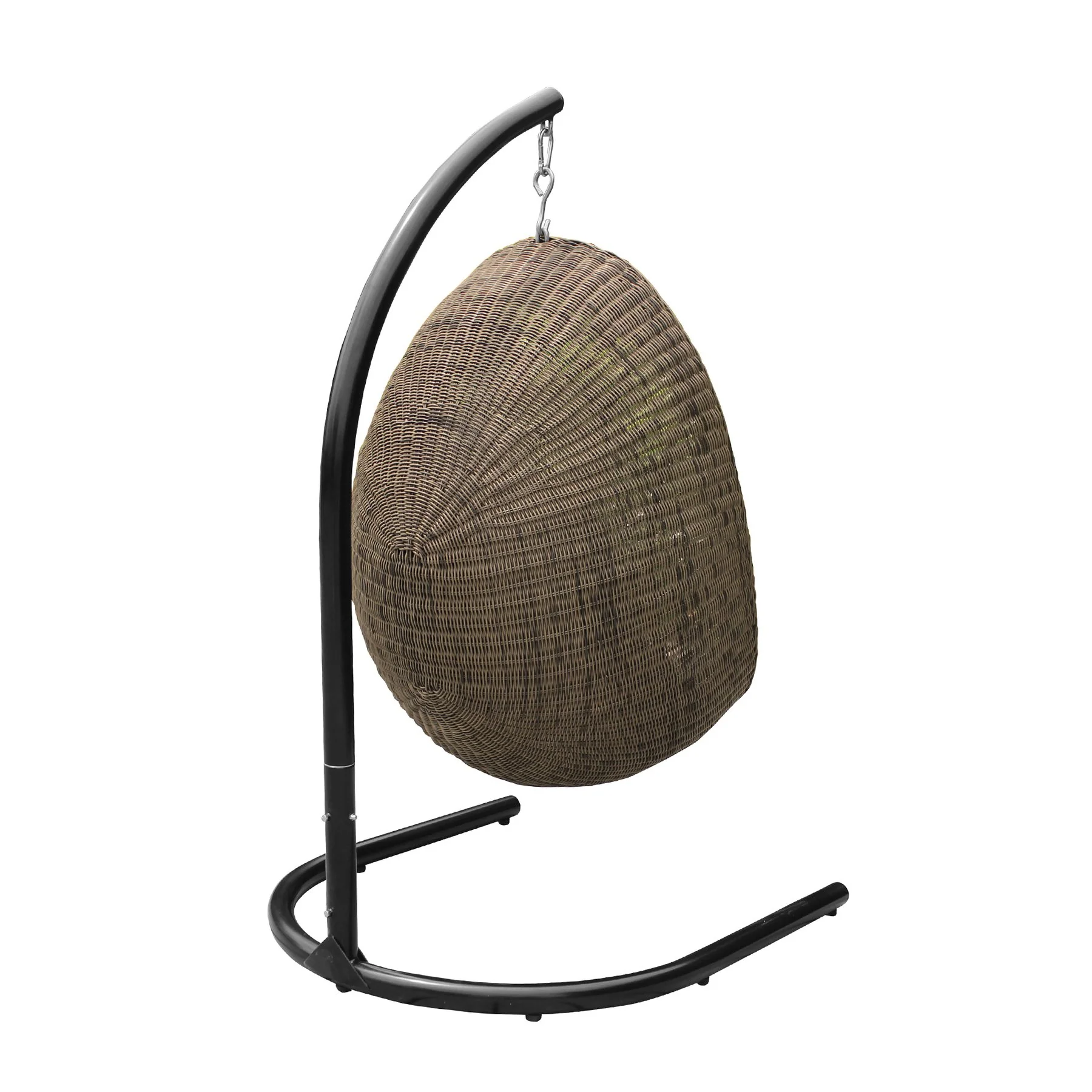 Pisces Indoor Outdoor Hanging Egg Swing Chair in Espresso Wicker with Black Iron Stand - Image 4