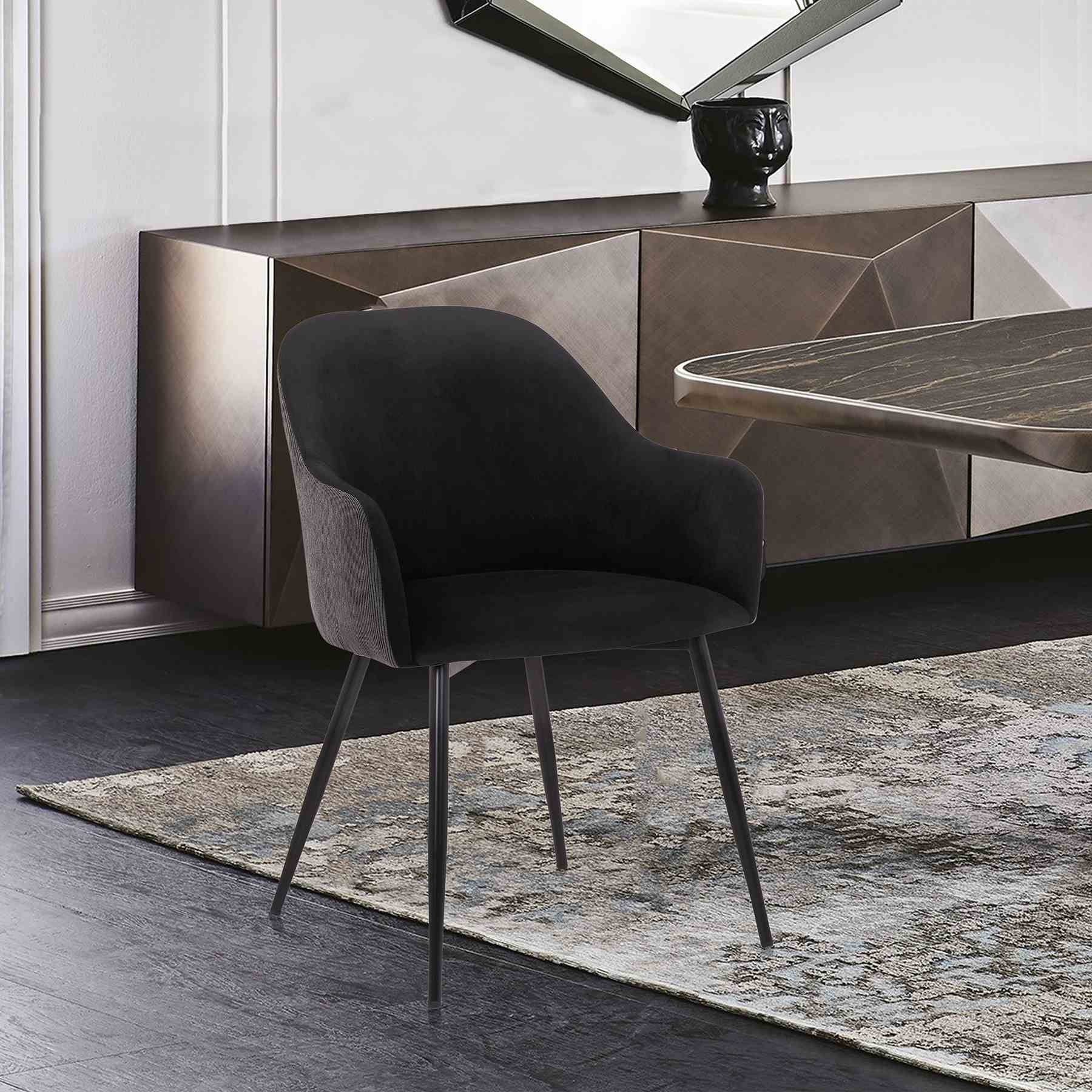 Pixie Black and Dark Gray Fabric Dining Room Chair with Black Metal Legs - Image 11