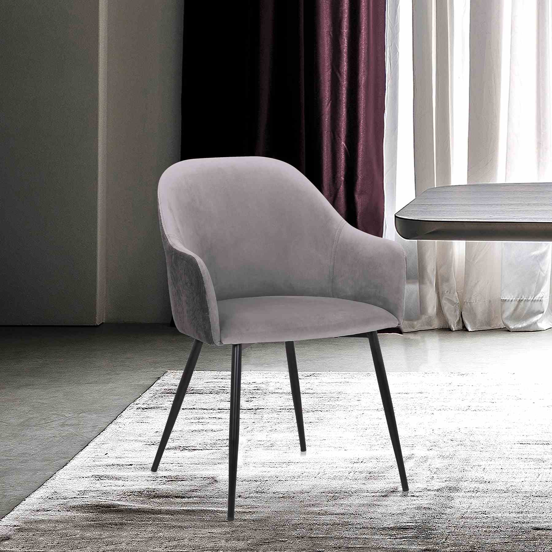 Pixie Dark Gray and Black Fabric Dining Room Chair with Black Metal Legs - Image 11
