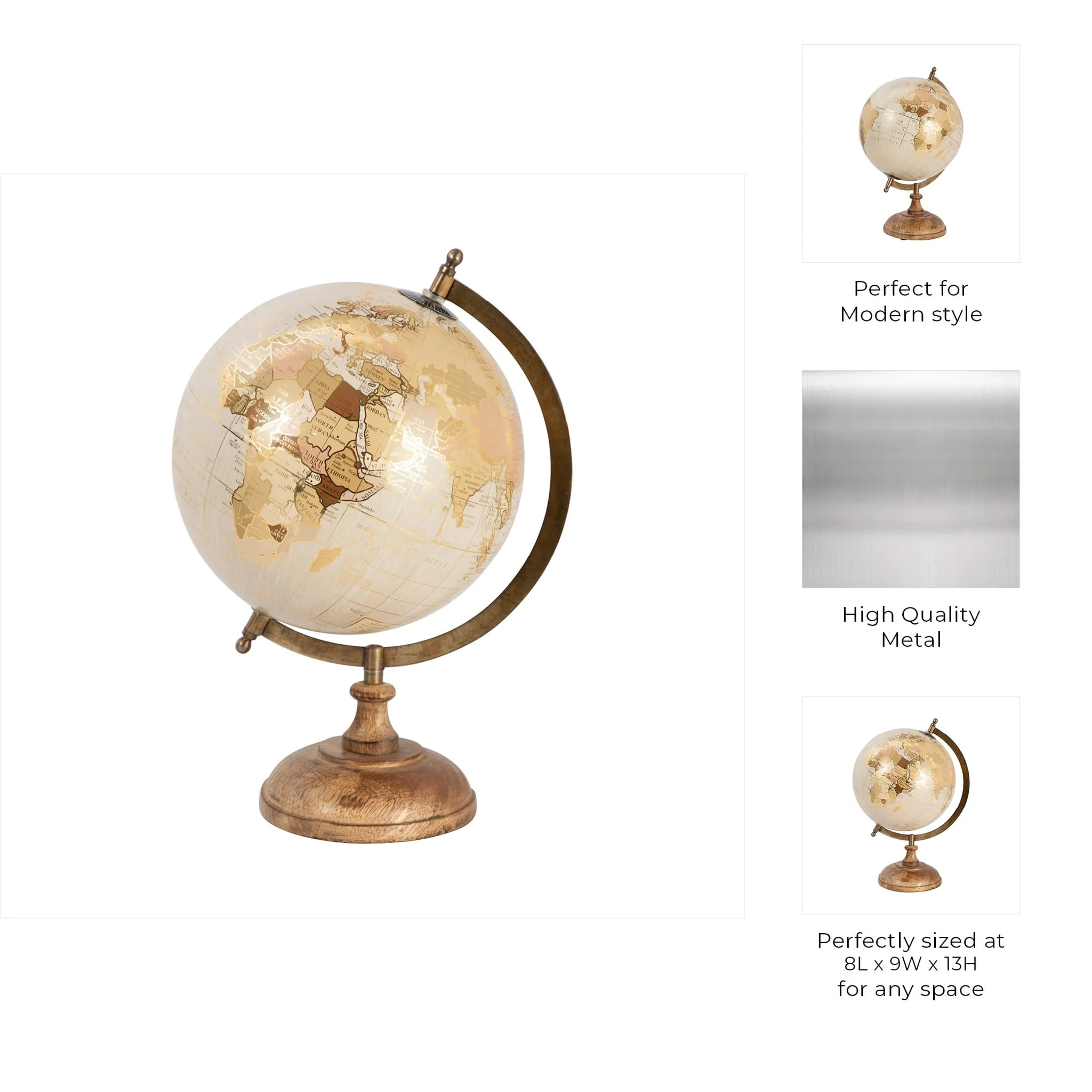 Plastic, 13" Decorative Globe, Gold - Image 10