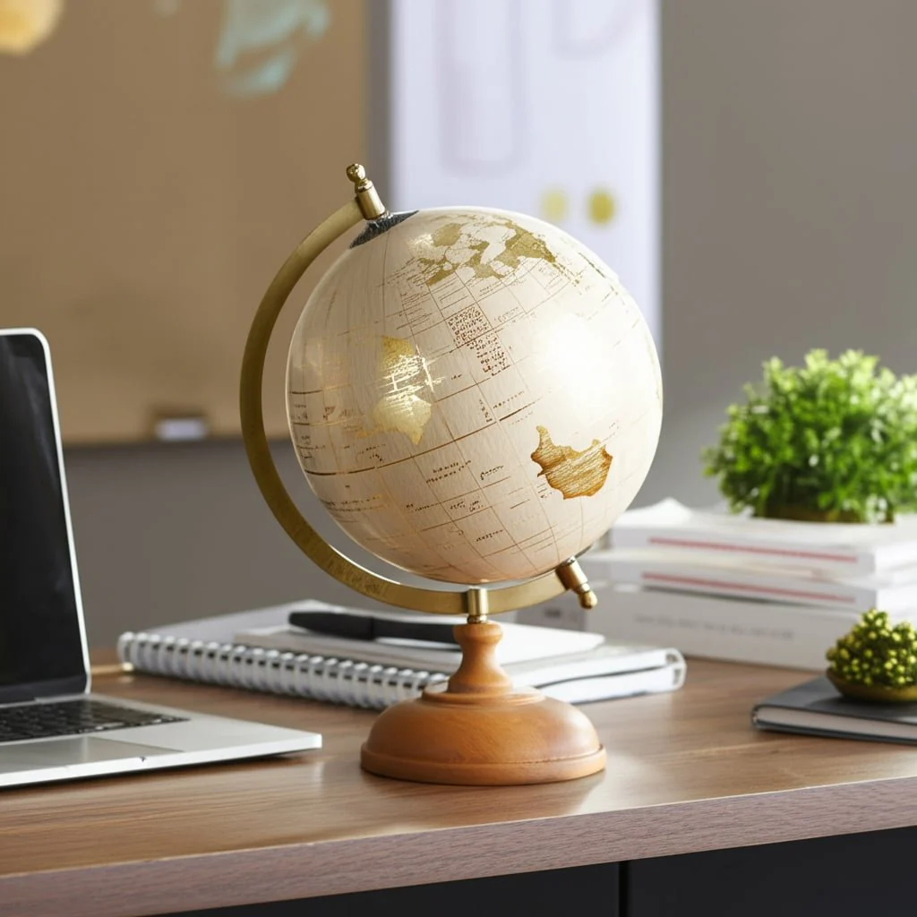 Plastic, 13" Decorative Globe, Gold - Image 12