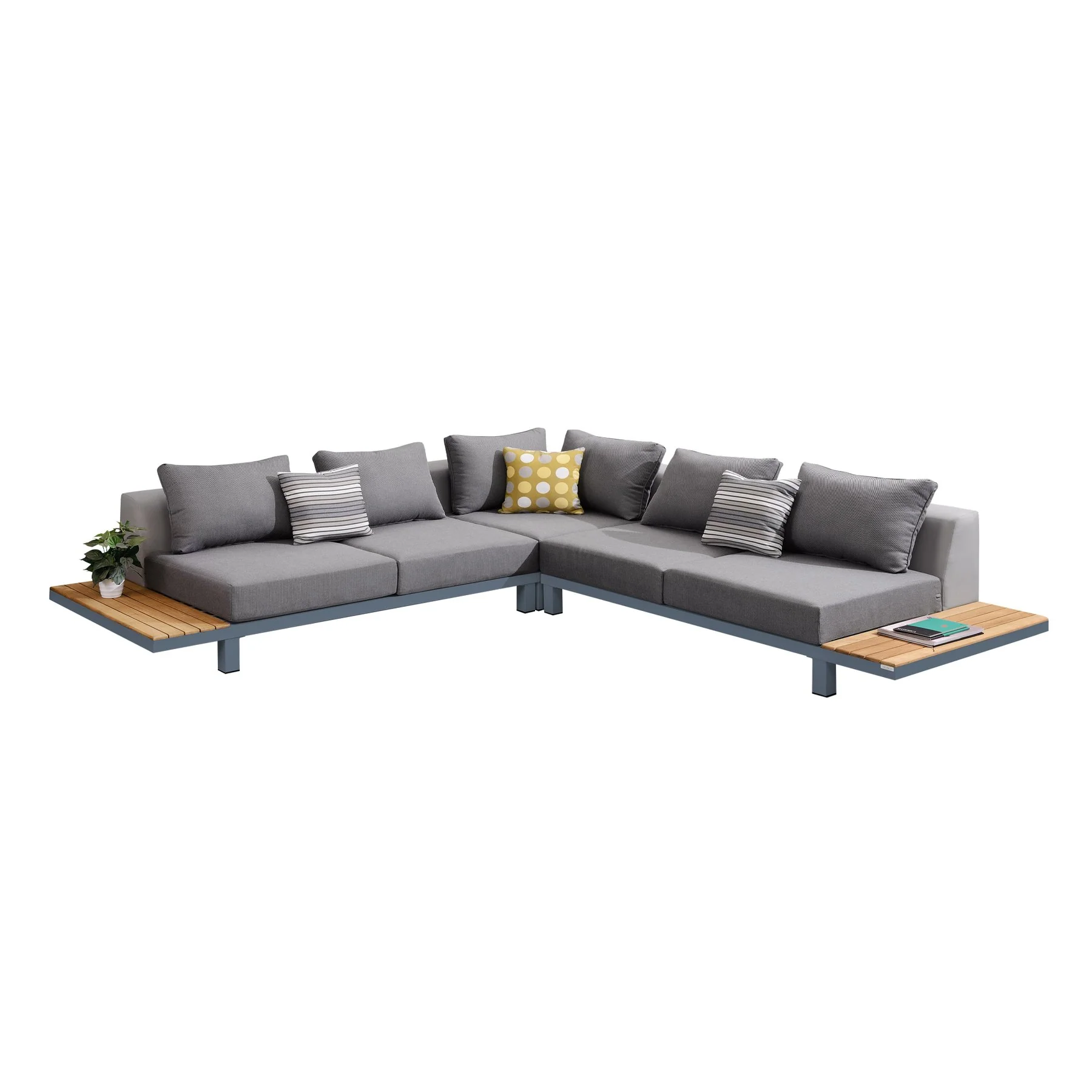 Polo 4 piece Outdoor Sectional Set with Dark Gray Cushions and Modern Accent Pillows - Image 2