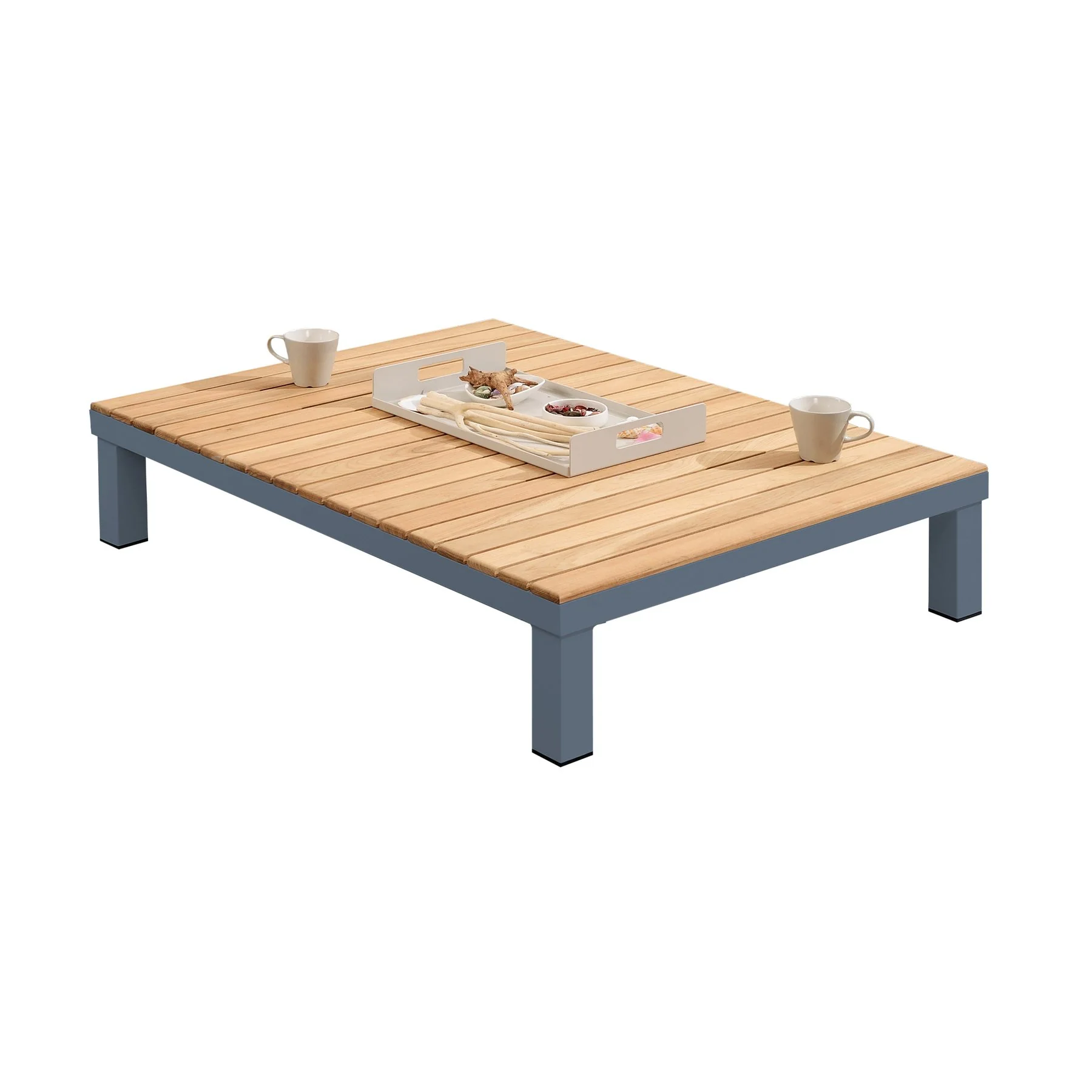 Polo Aluminum and Teak Wood Outdoor Coffee Table in Gray - Image 2