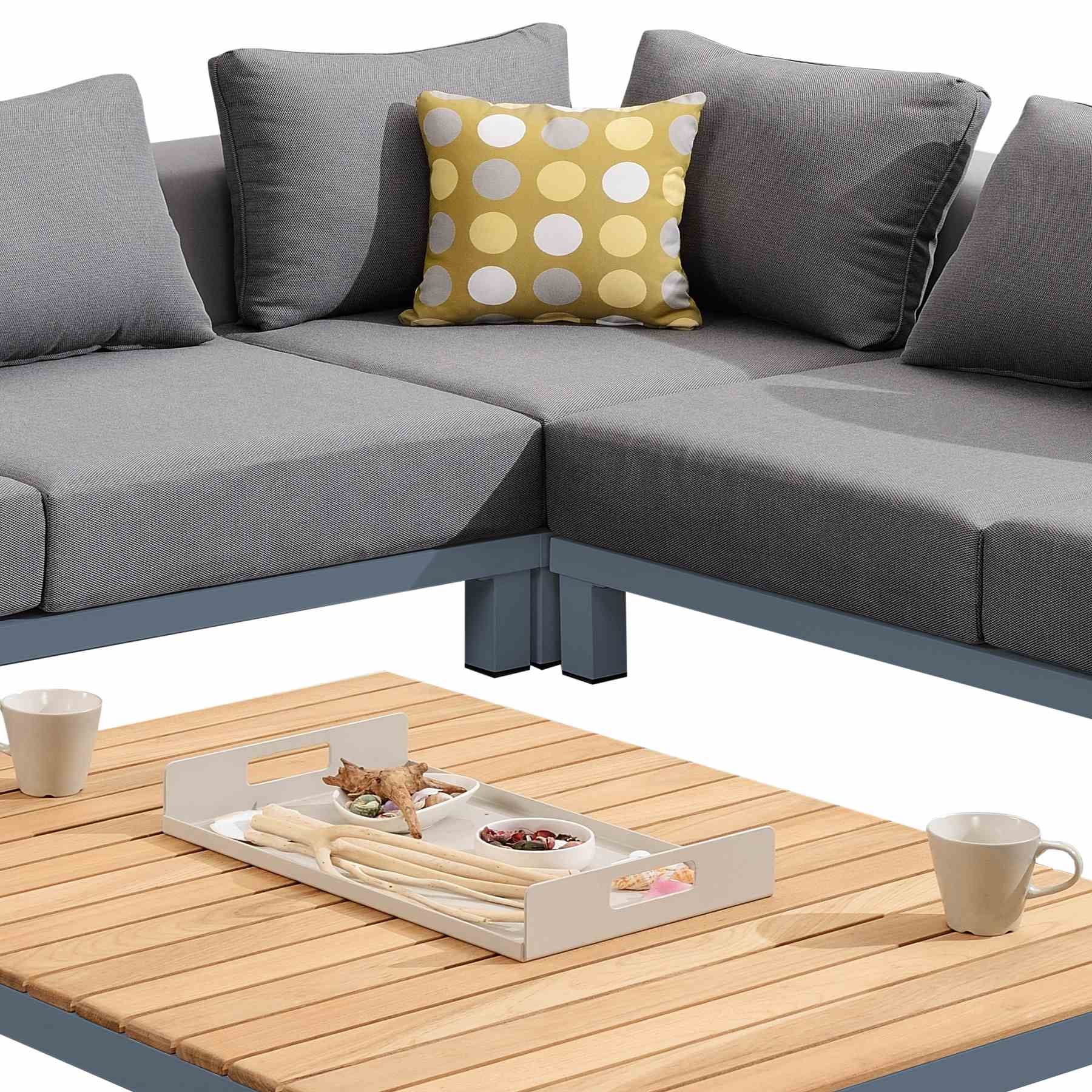 Polo Aluminum and Teak Wood Outdoor Coffee Table in Gray - Image 4