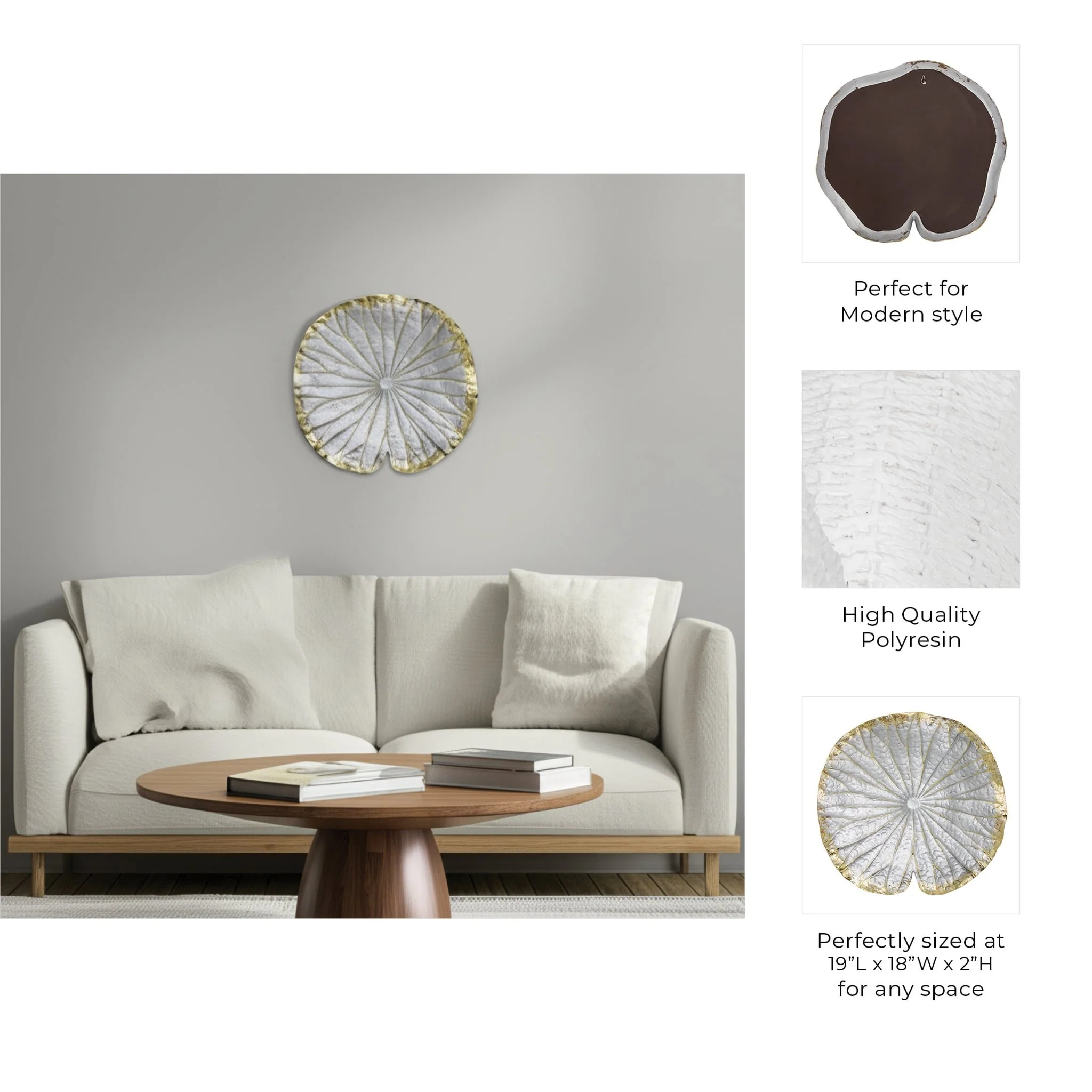 Polyresin 19" Lotus Wall Decor, Silver/gold - Image 5